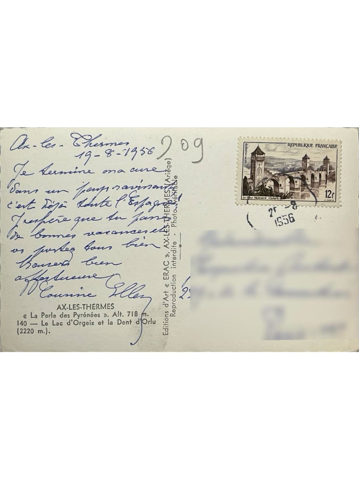 Verso de la carte postale
