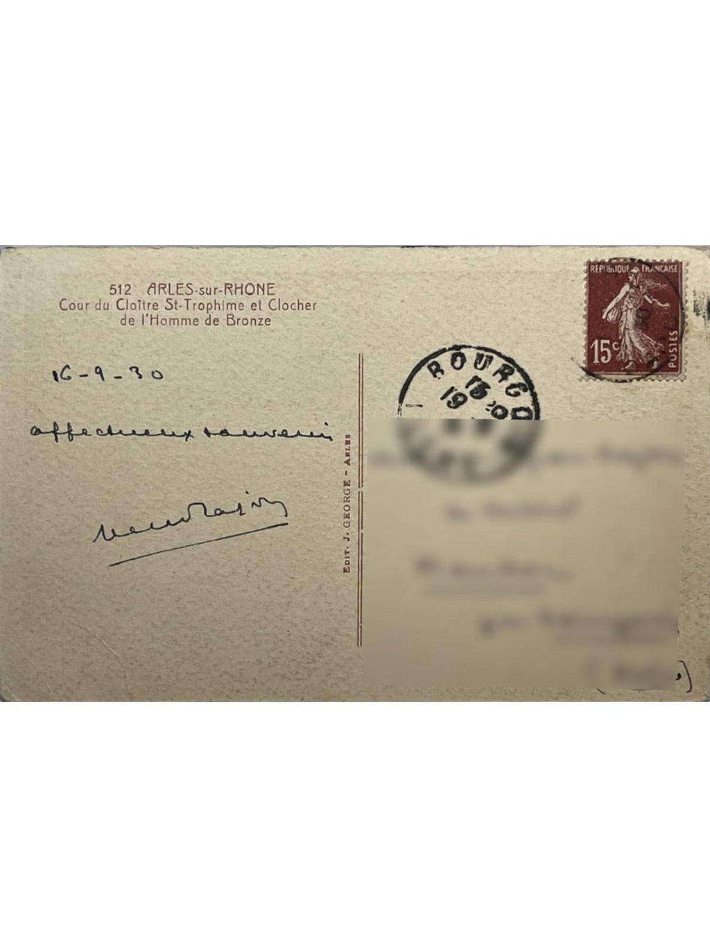 Verso de la carte postale