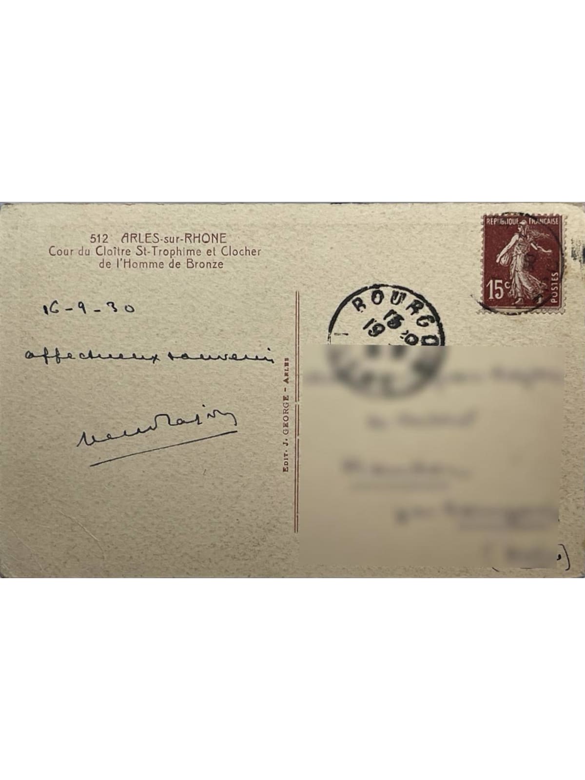 Verso de la carte postale