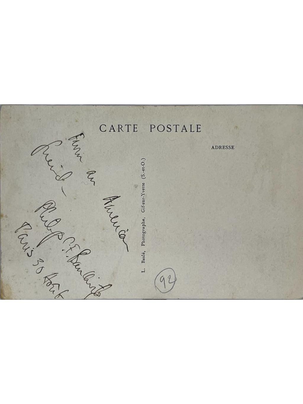 Verso de la carte postale