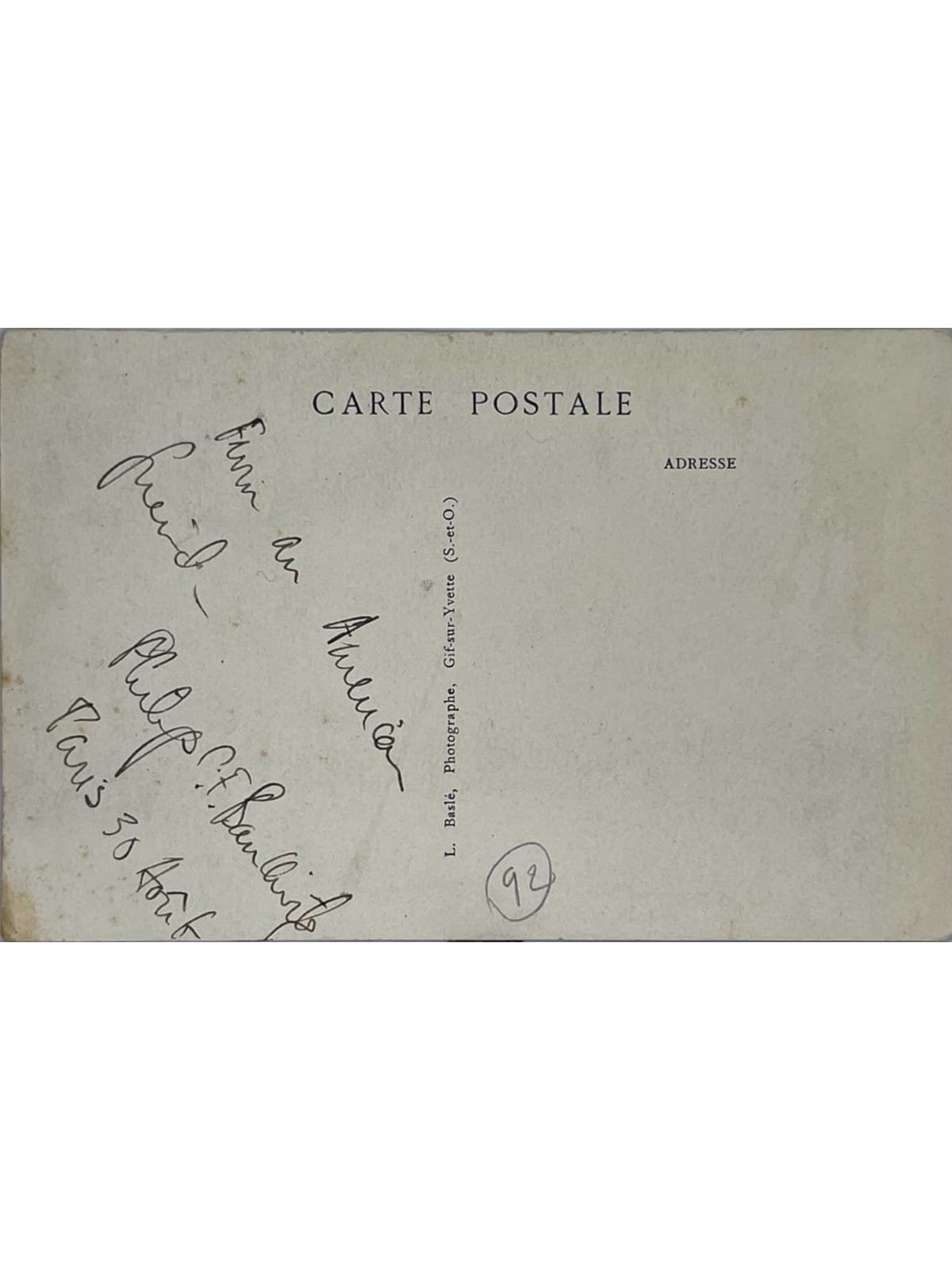 Verso de la carte postale