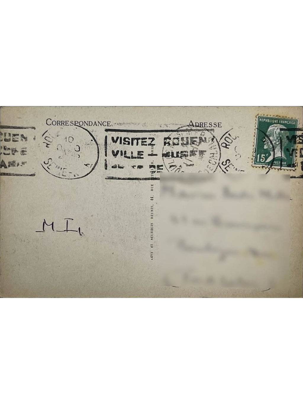 Verso de la carte postale