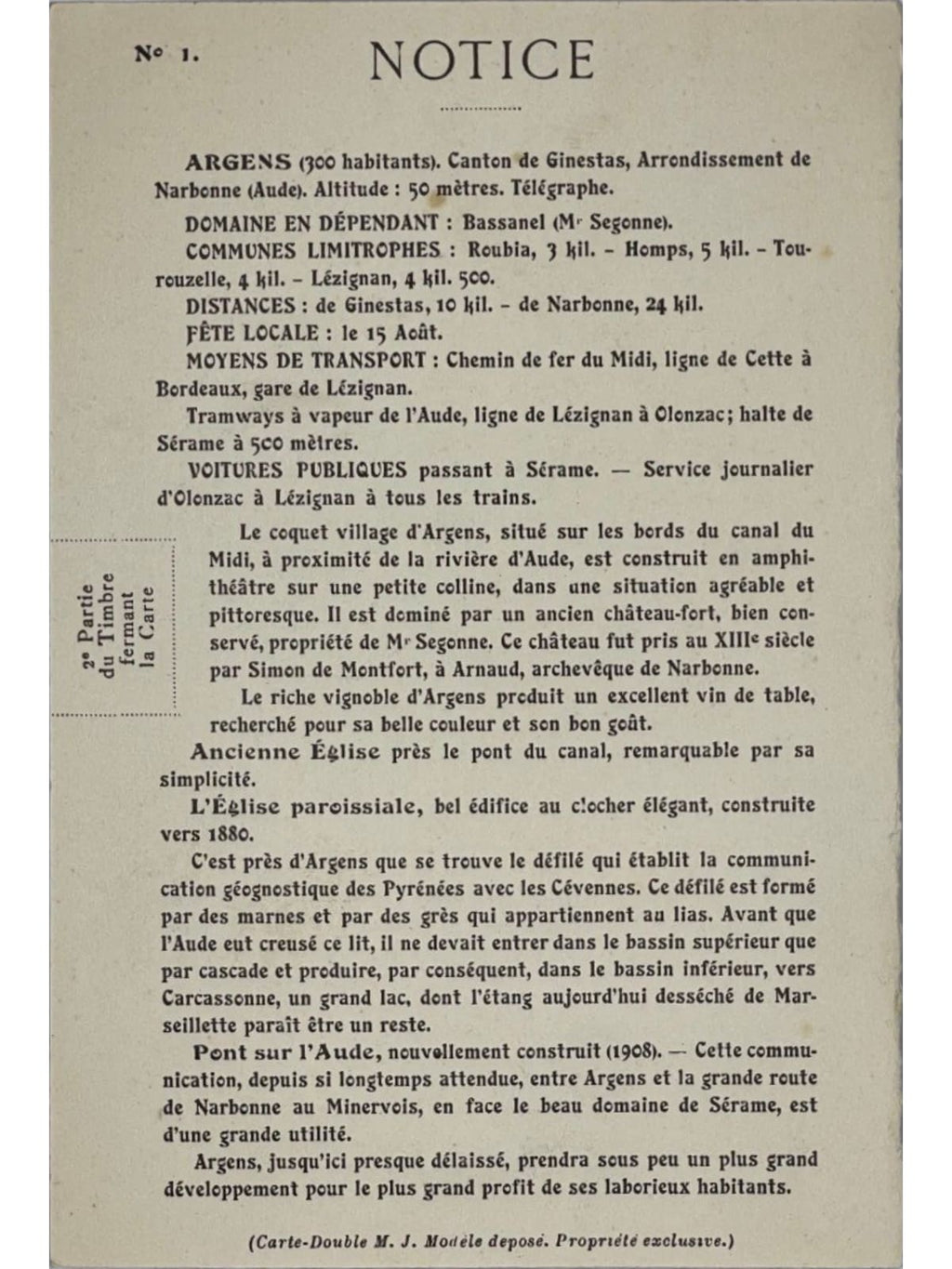Verso de la carte postale