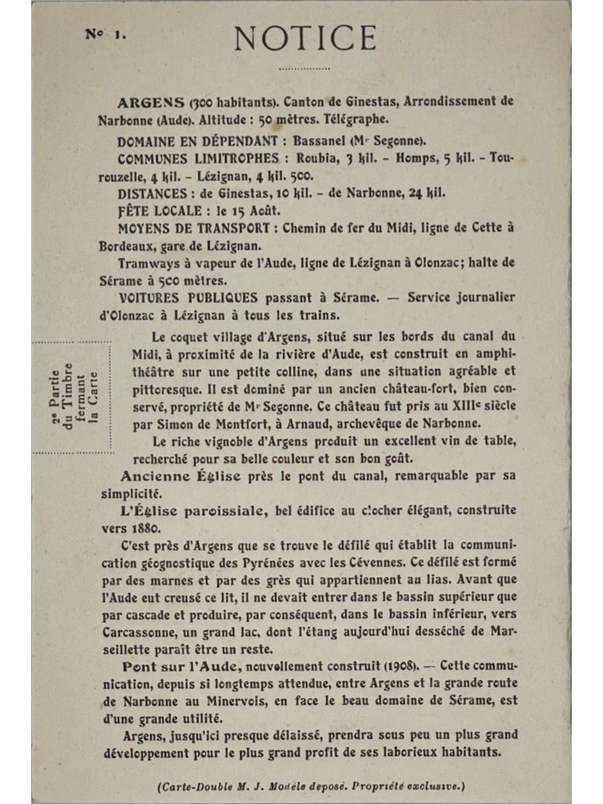 Verso de la carte postale