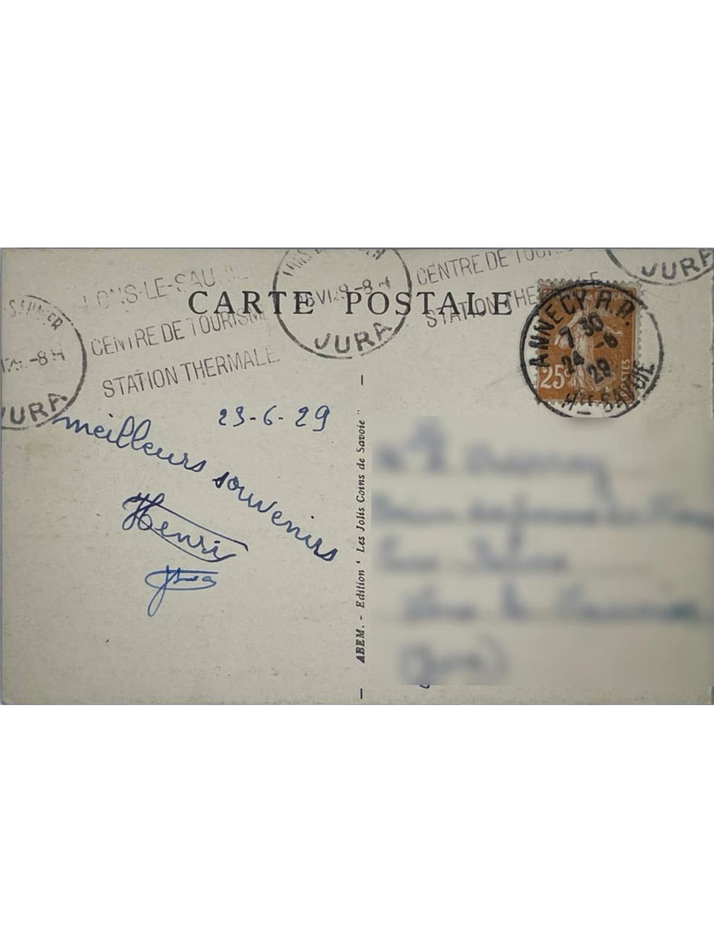 Verso de la carte postale