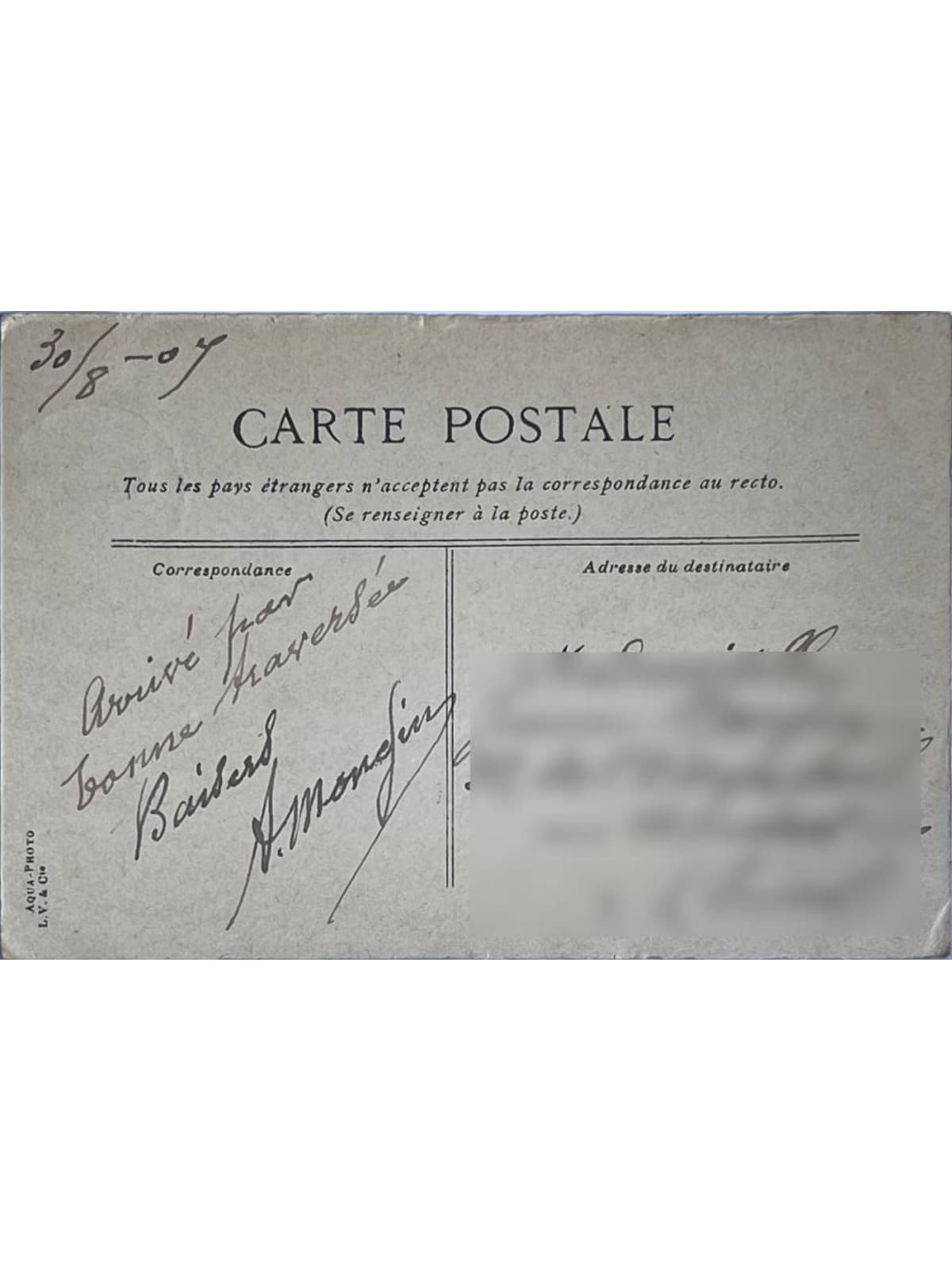 Verso de la carte postale