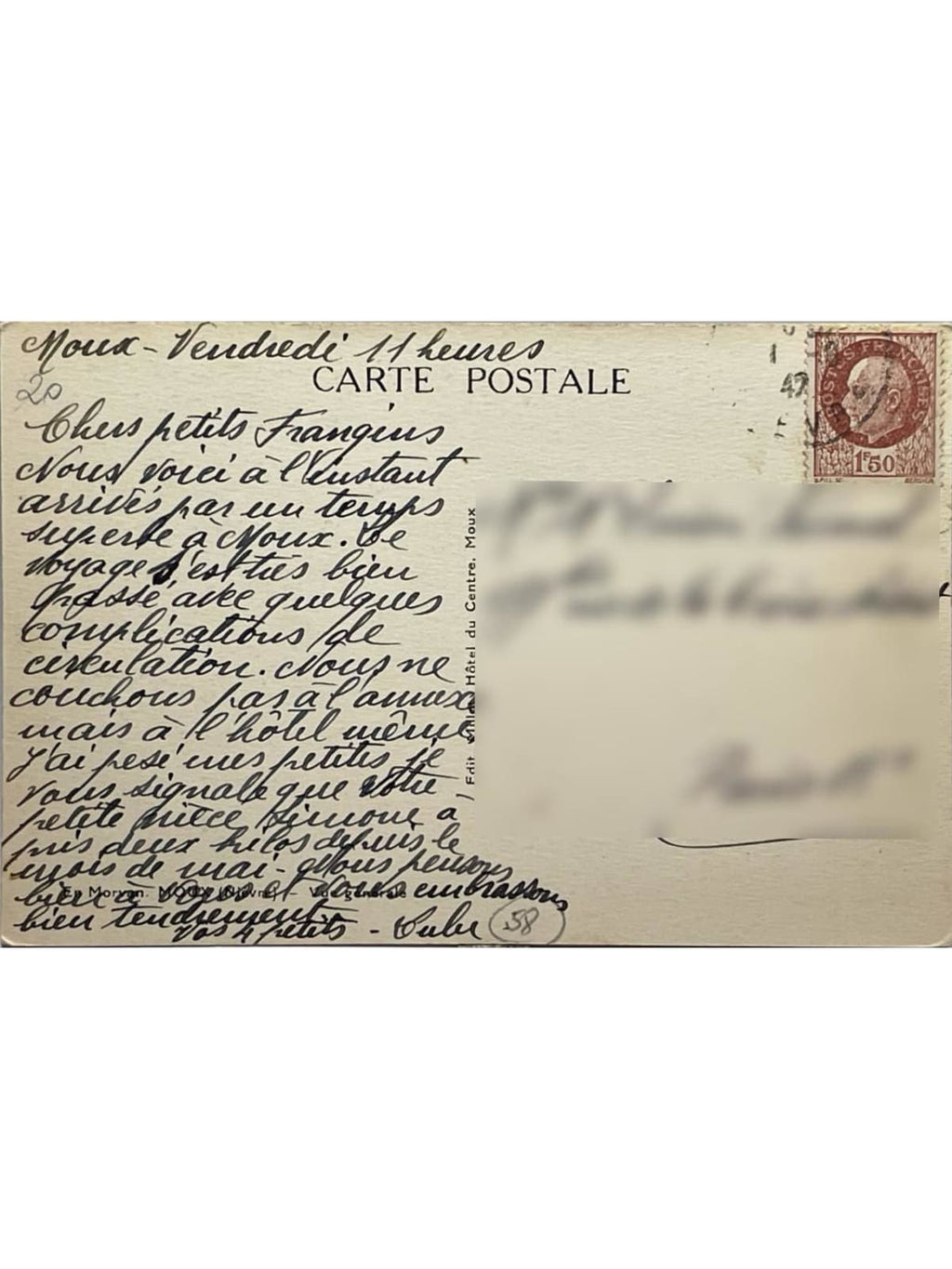 Verso de la carte postale