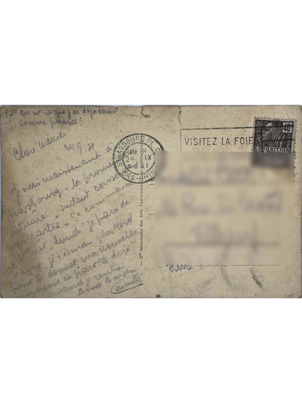 Verso de la carte postale