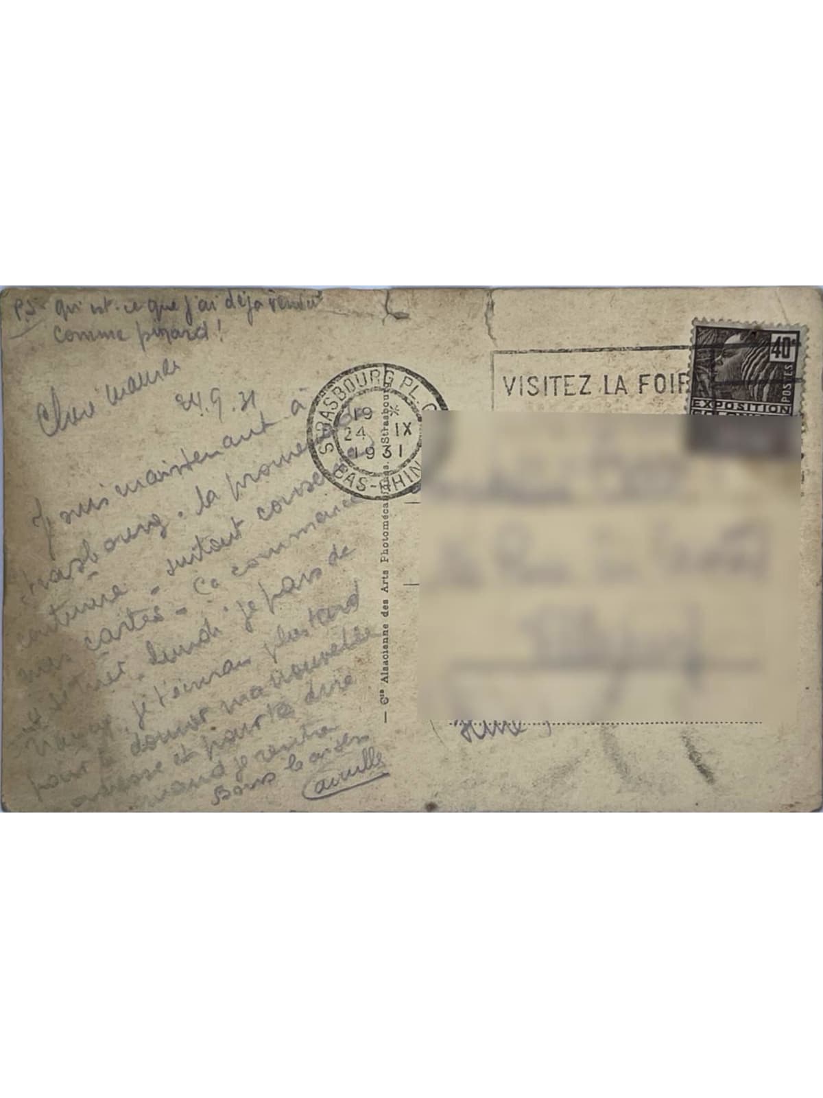 Verso de la carte postale