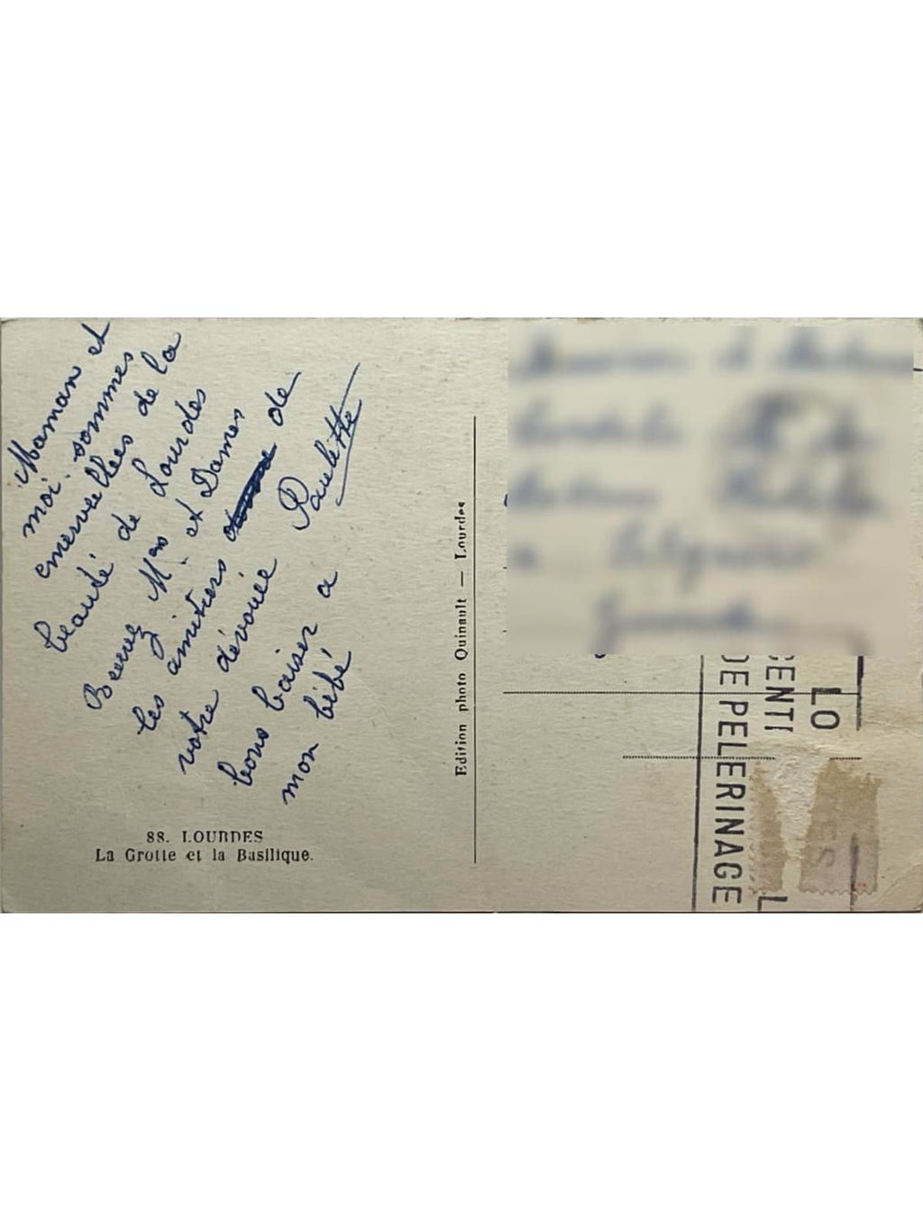 Verso de la carte postale