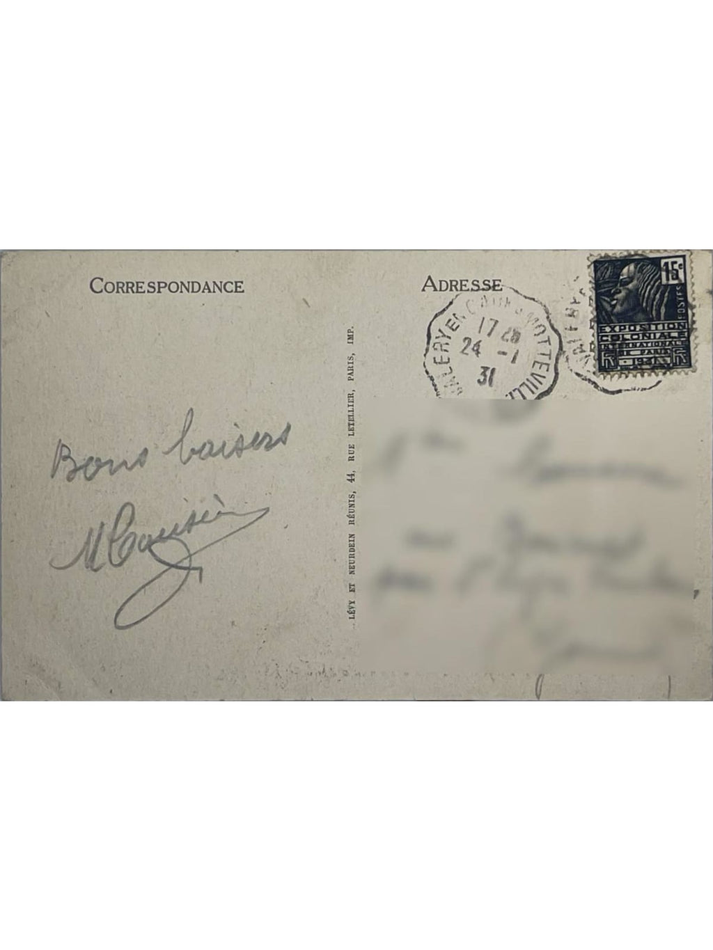 Verso de la carte postale