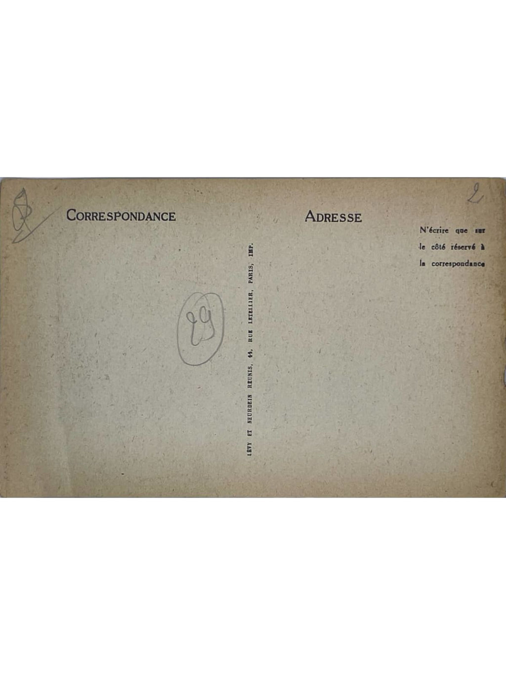 Verso de la carte postale