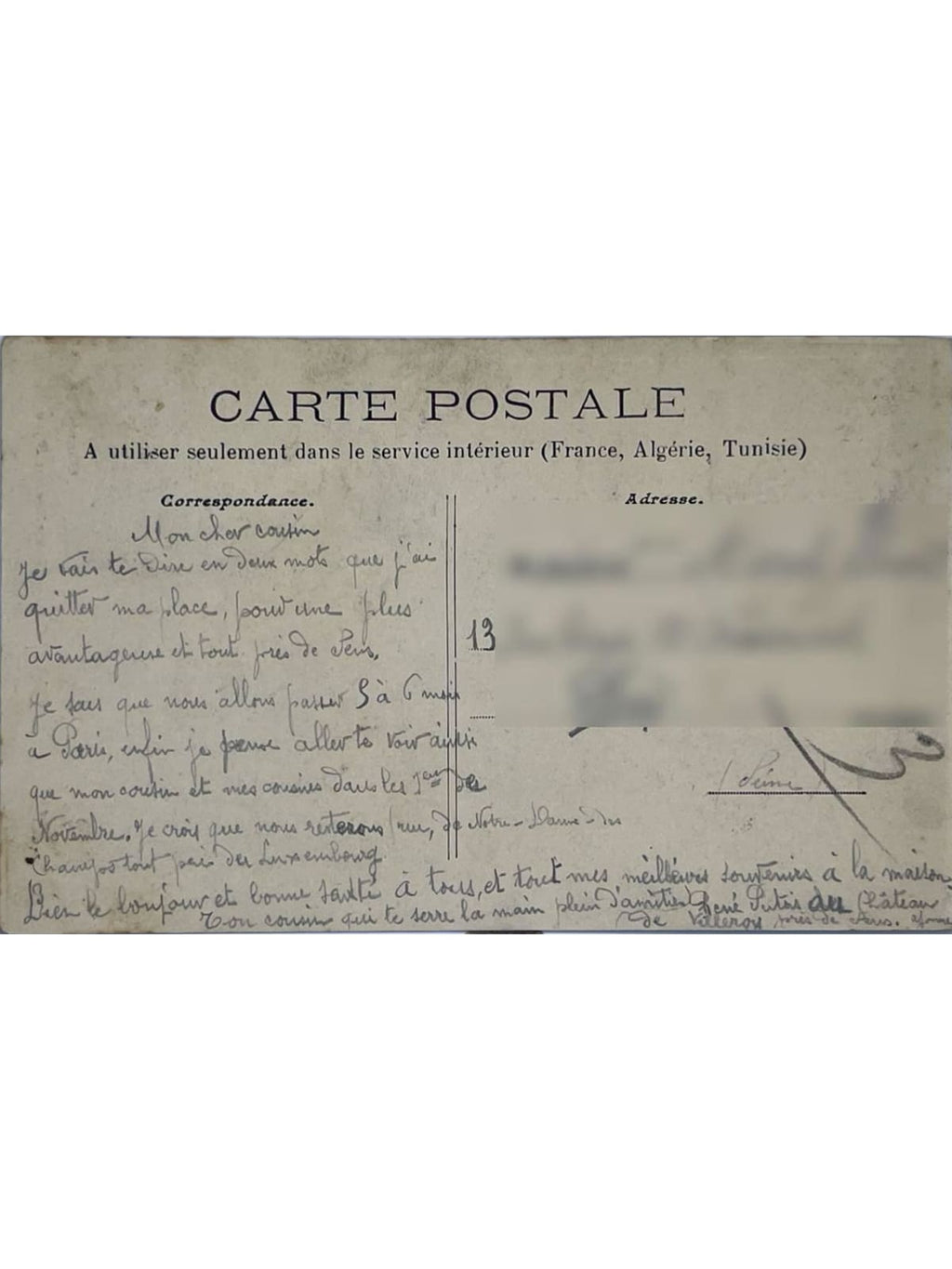 Verso de la carte postale