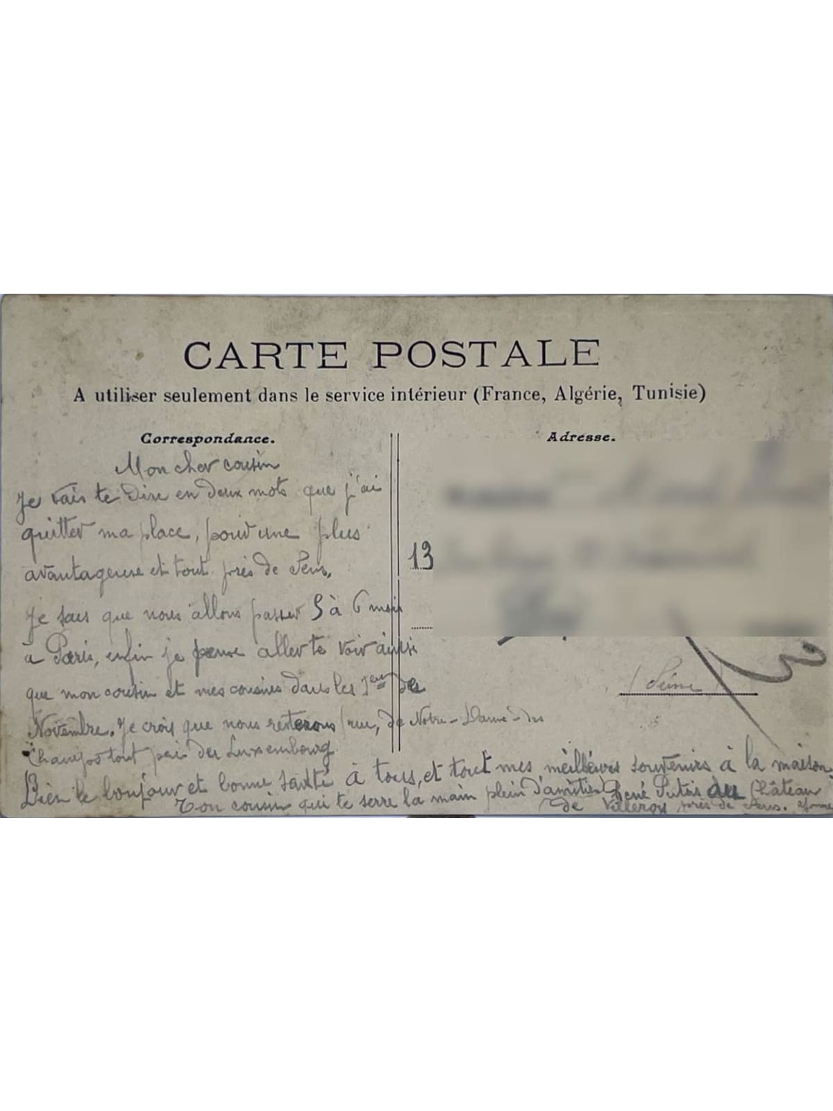 Verso de la carte postale