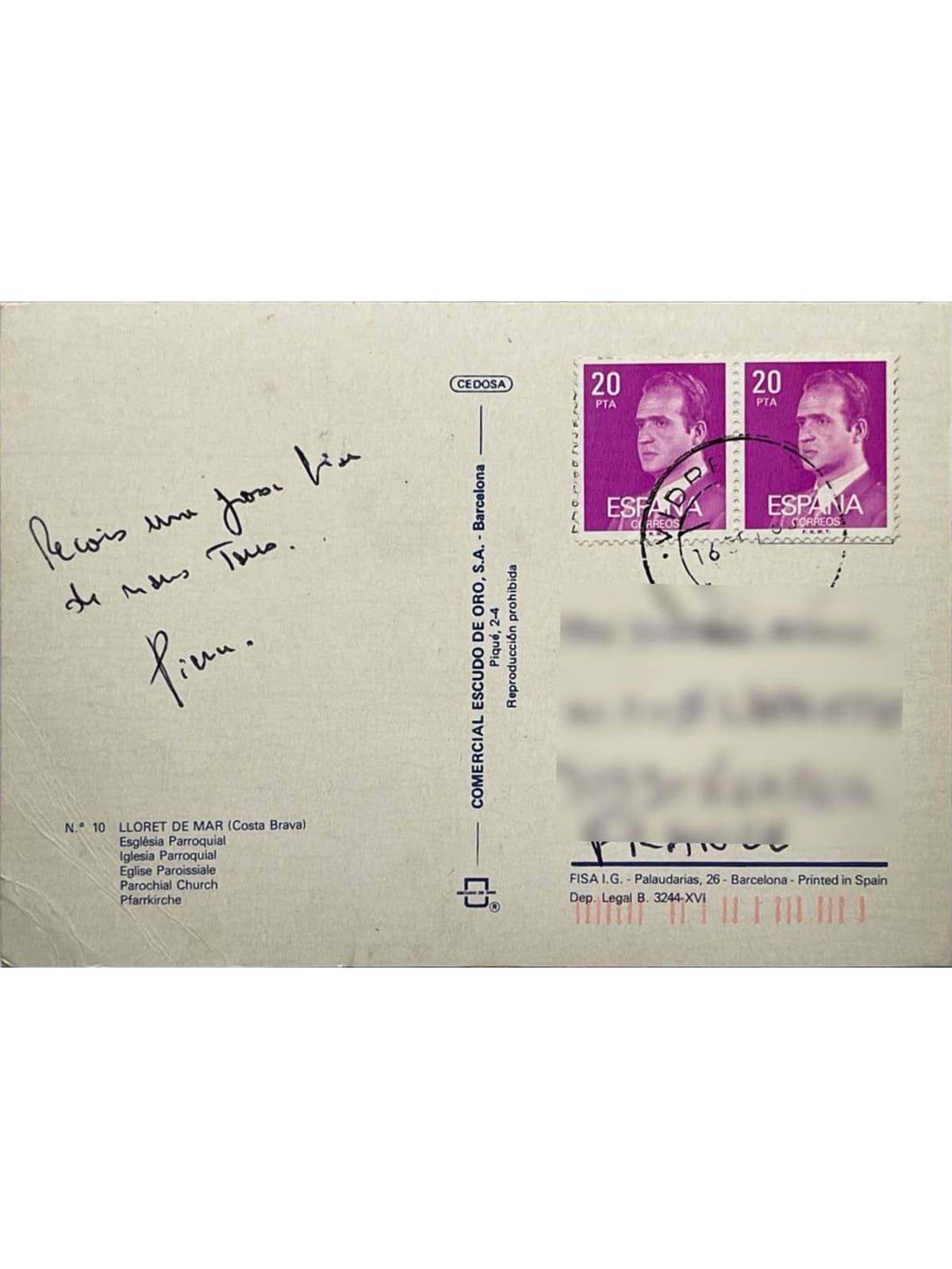 Verso de la carte postale