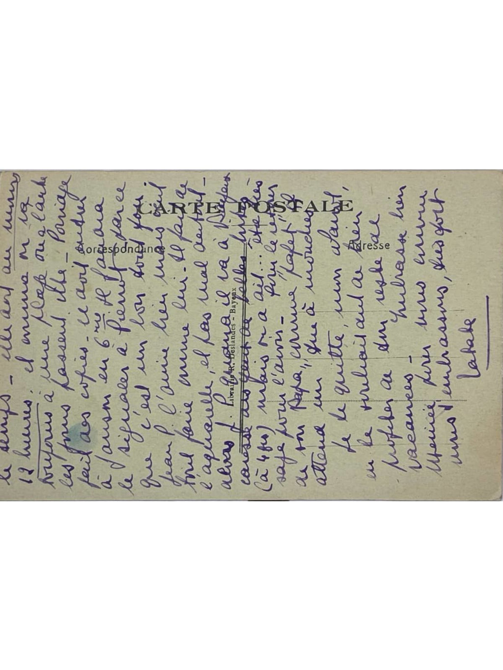 Verso de la carte postale