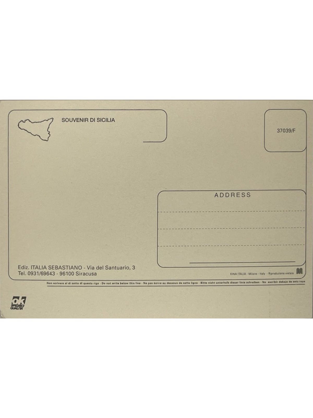 Verso de la carte postale