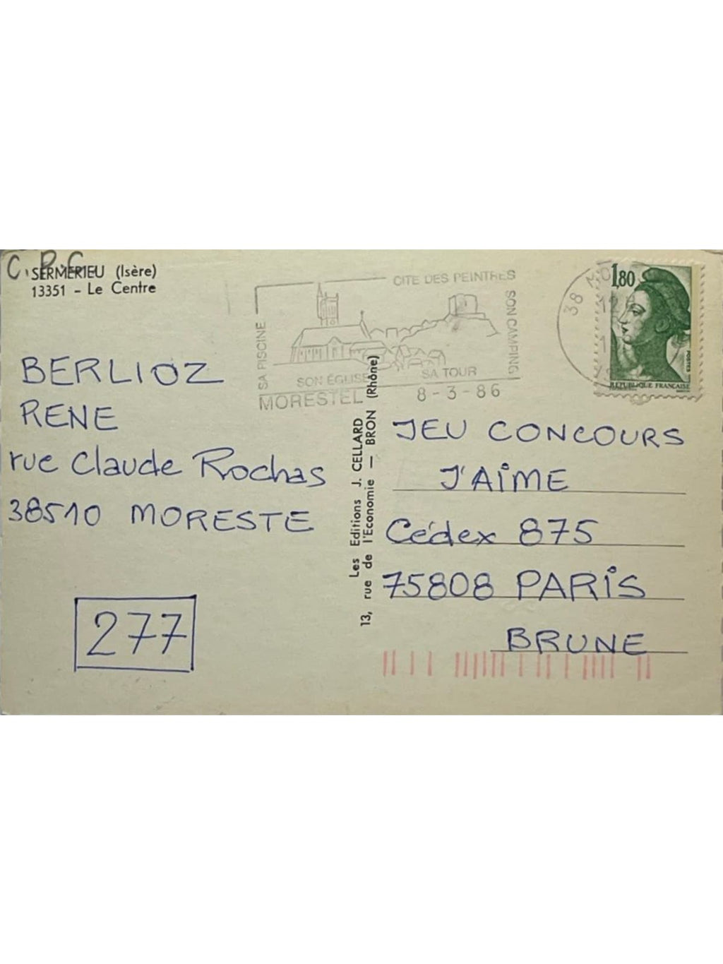 Verso de la carte postale