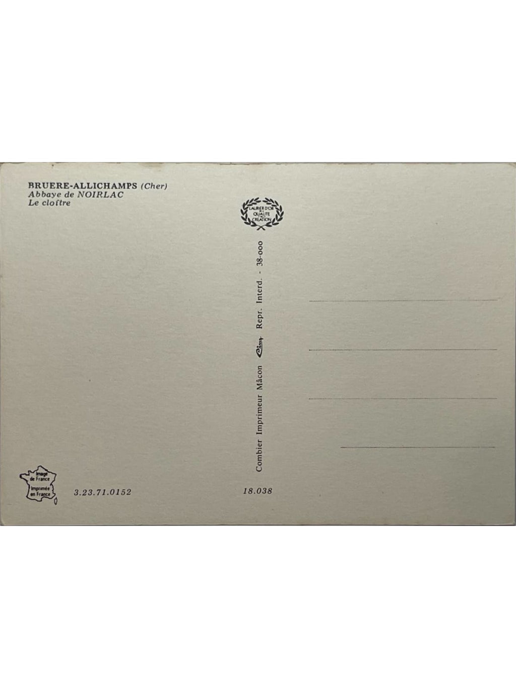 Verso de la carte postale