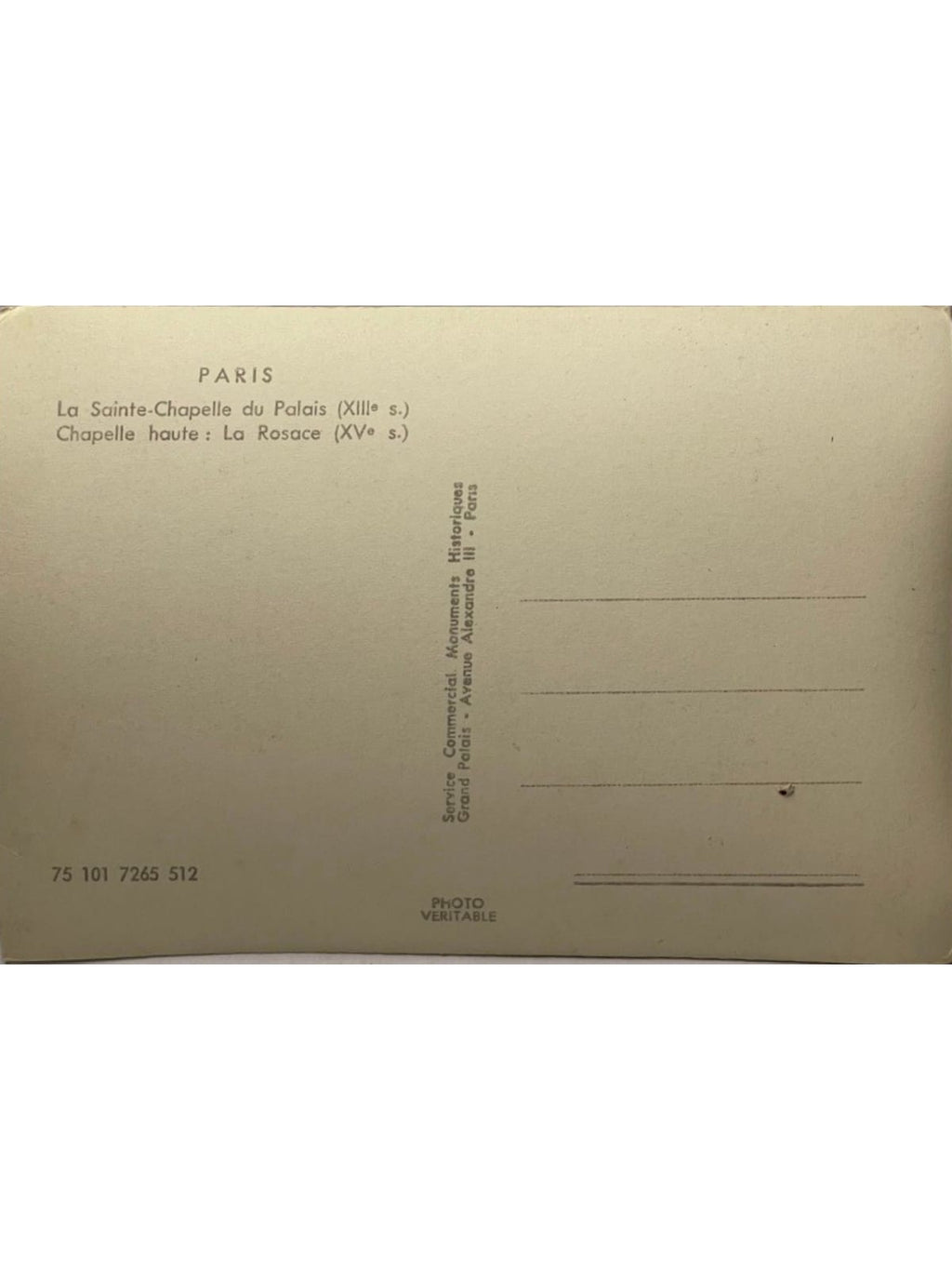 Verso de la carte postale