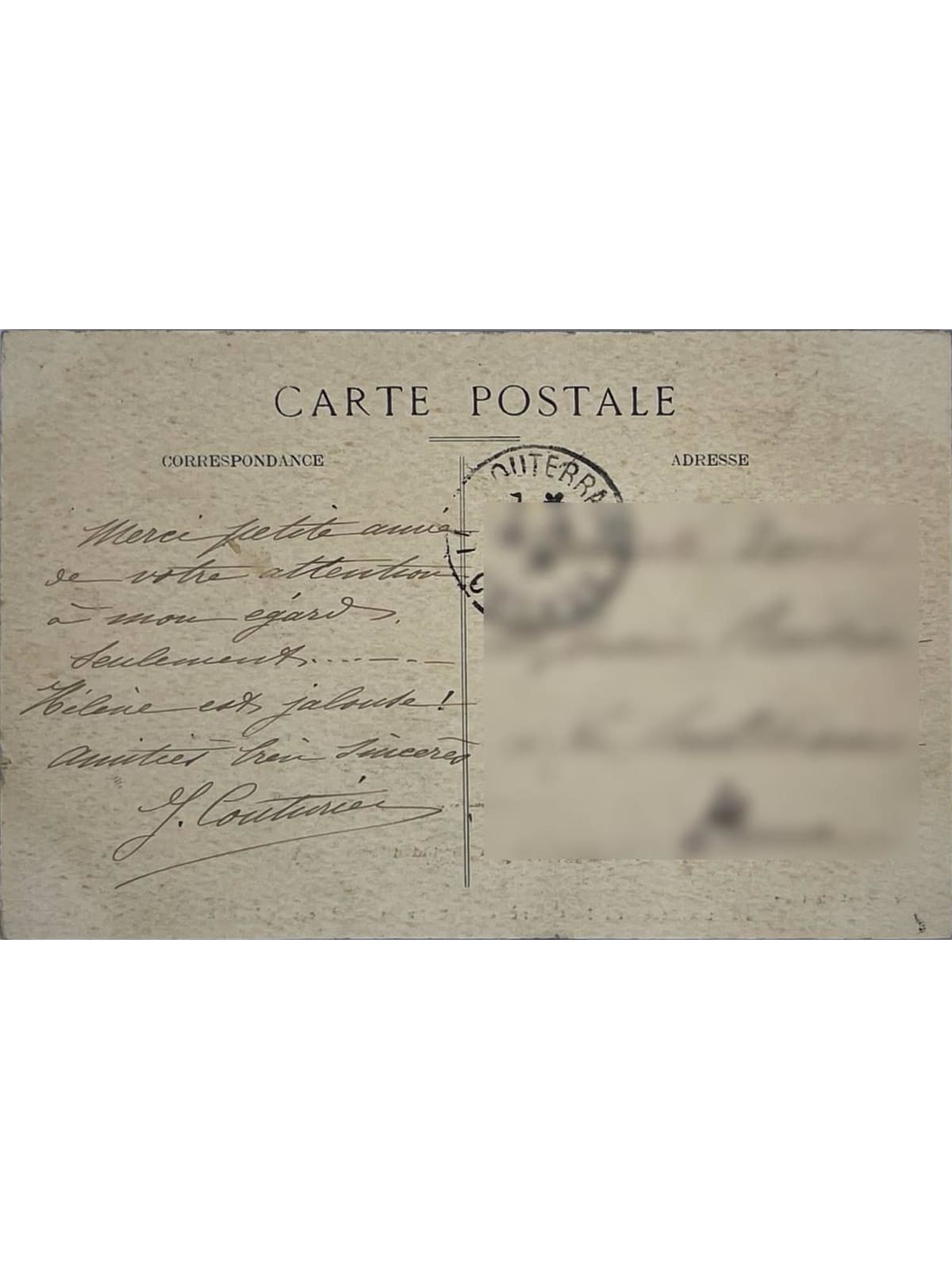 Verso de la carte postale