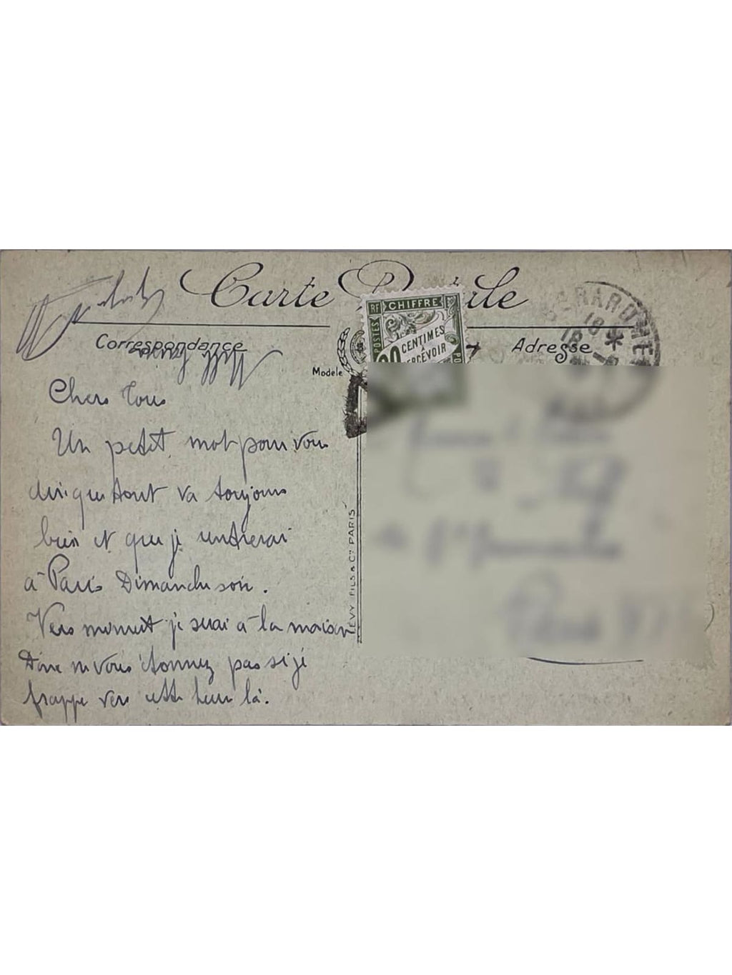 Verso de la carte postale
