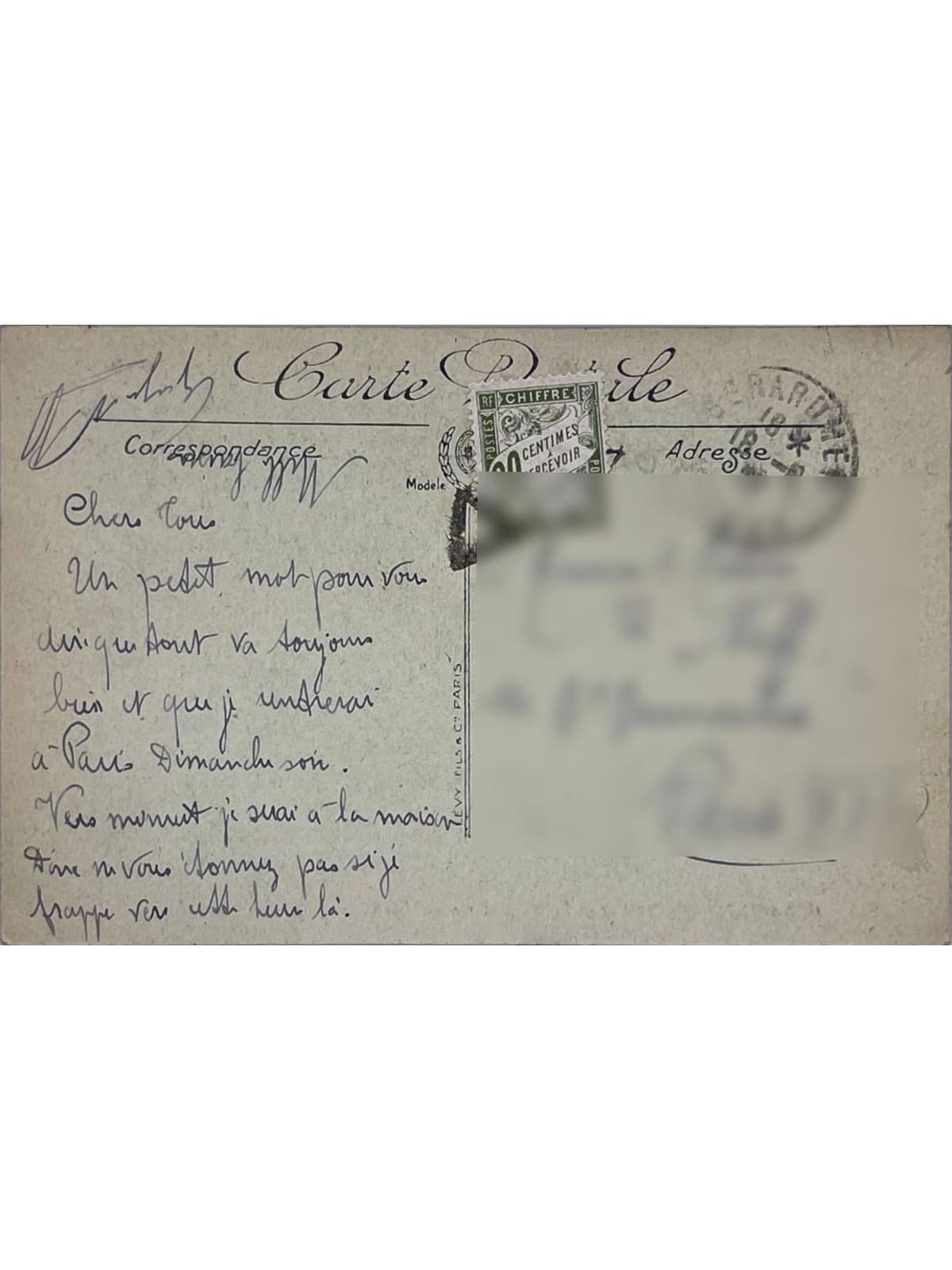 Verso de la carte postale
