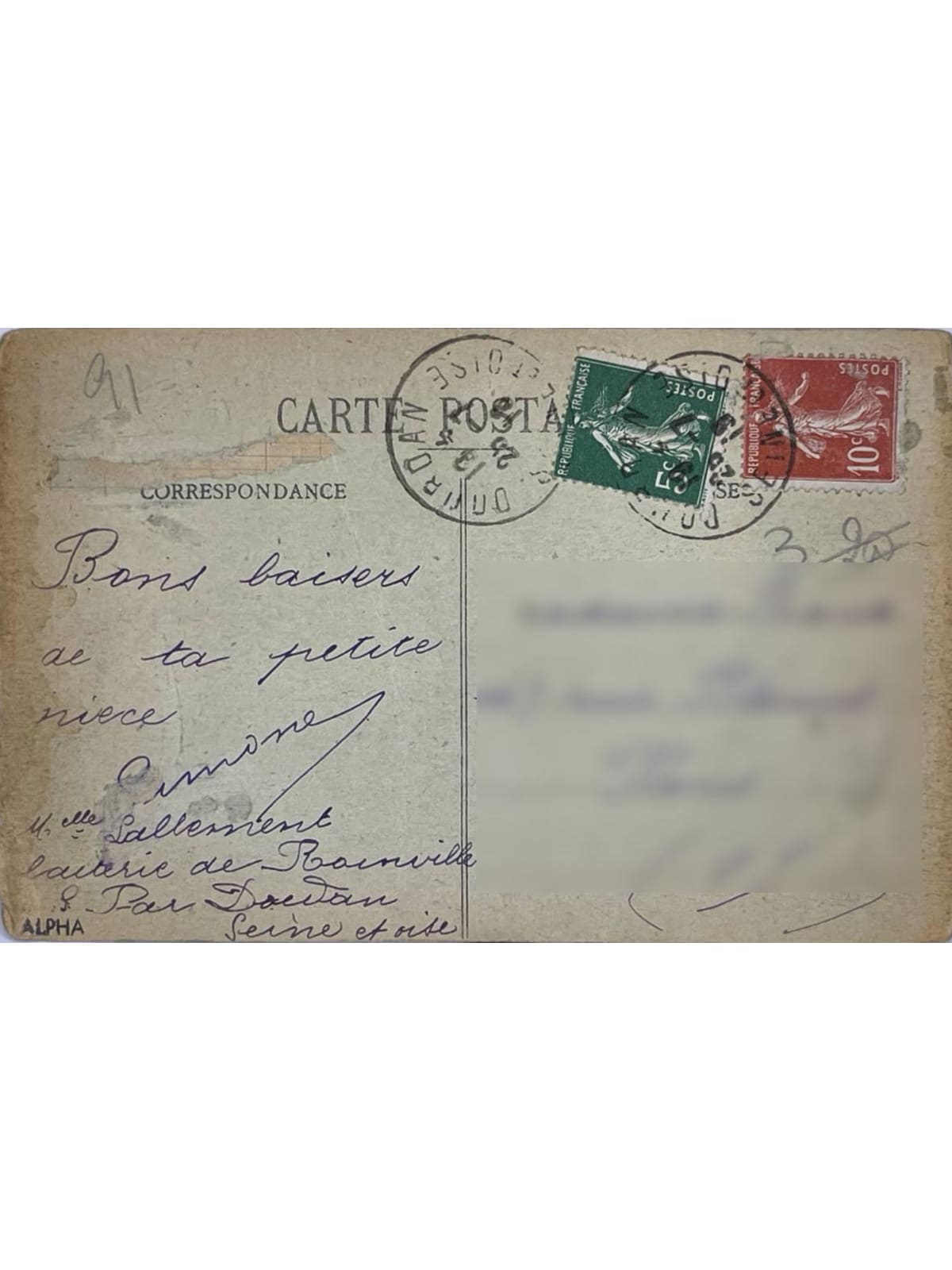 Verso de la carte postale