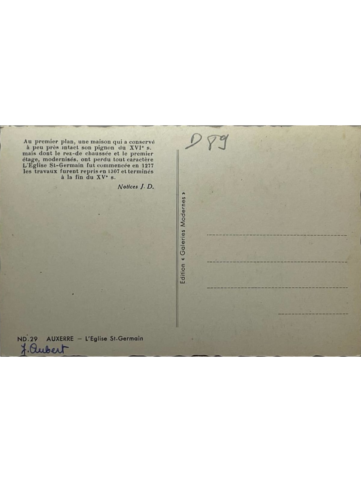 Verso de la carte postale