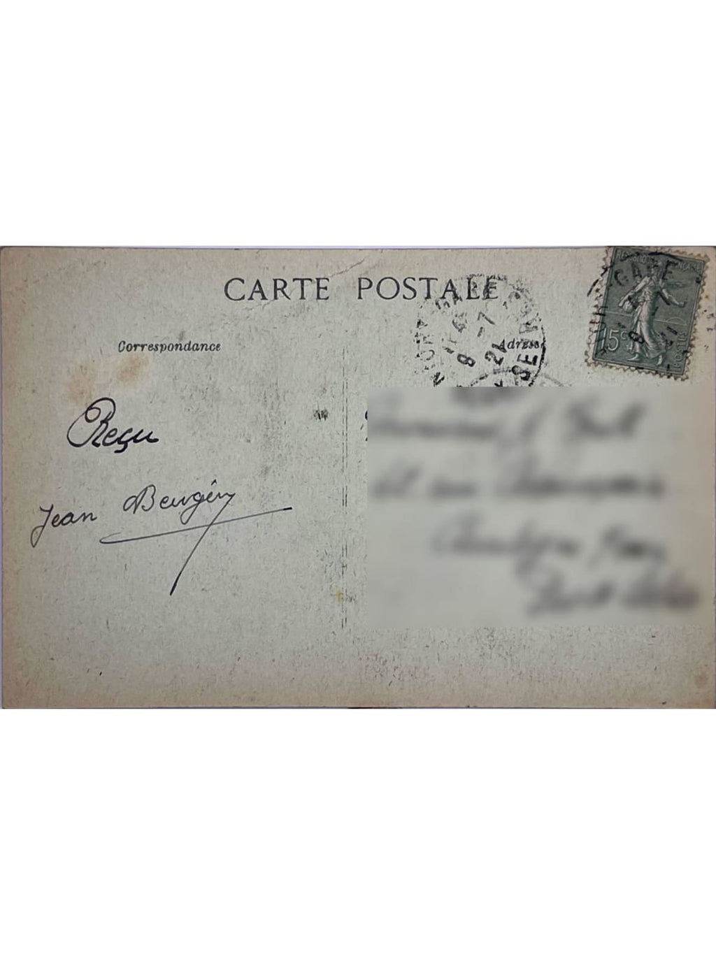 Verso de la carte postale