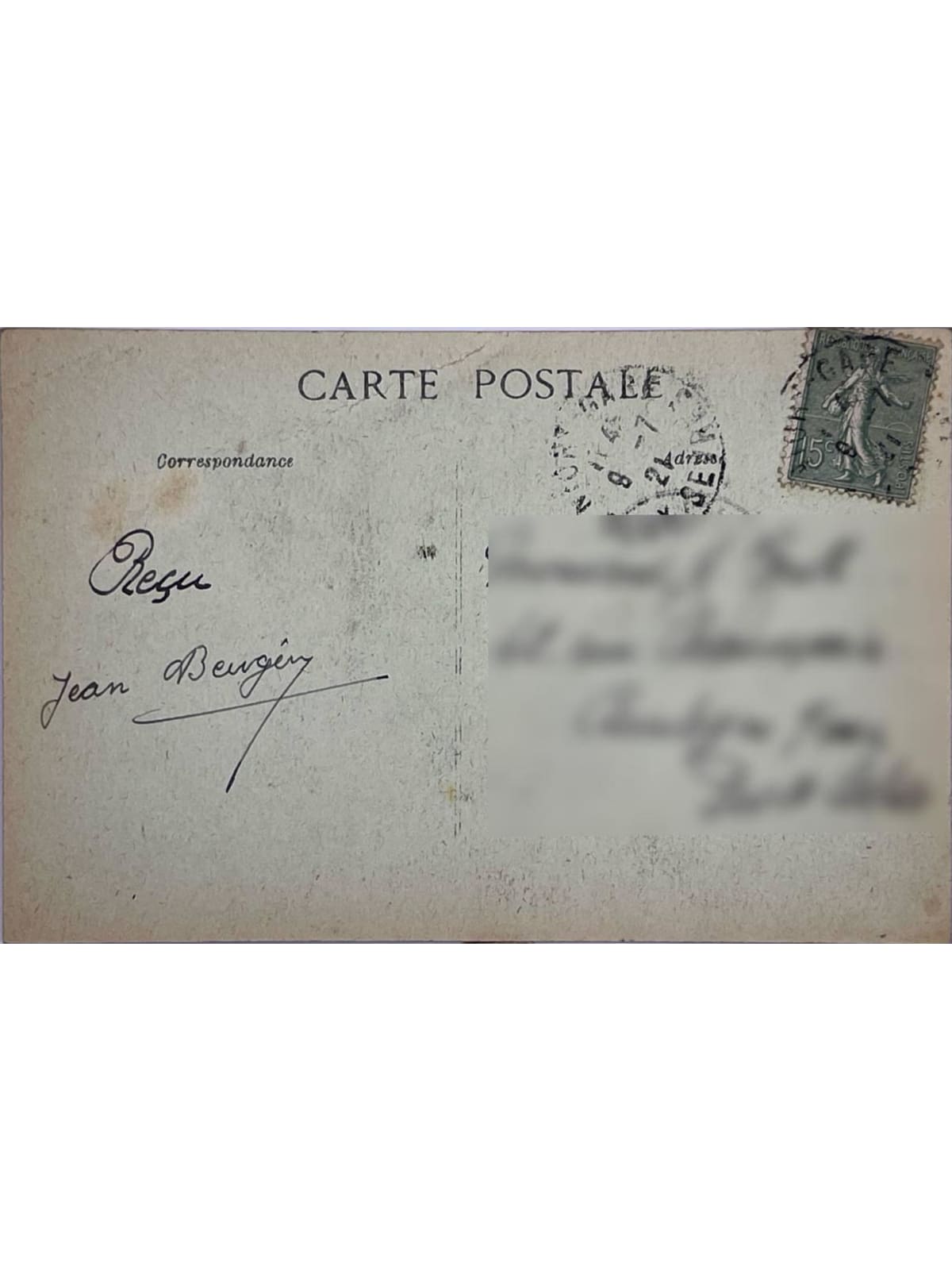 Verso de la carte postale
