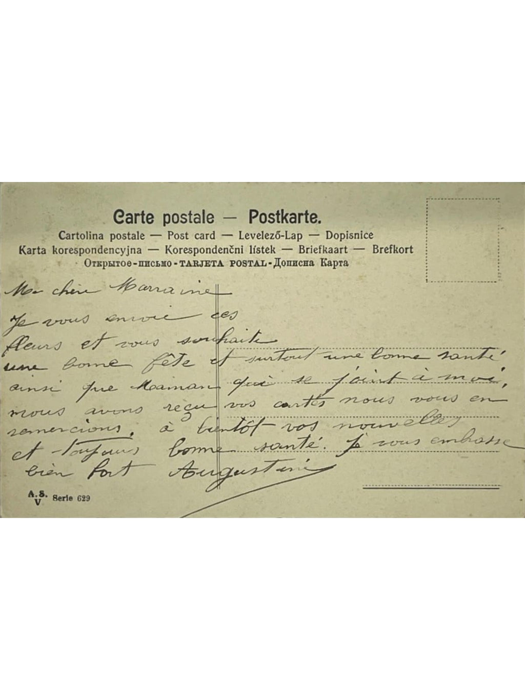Verso de la carte postale