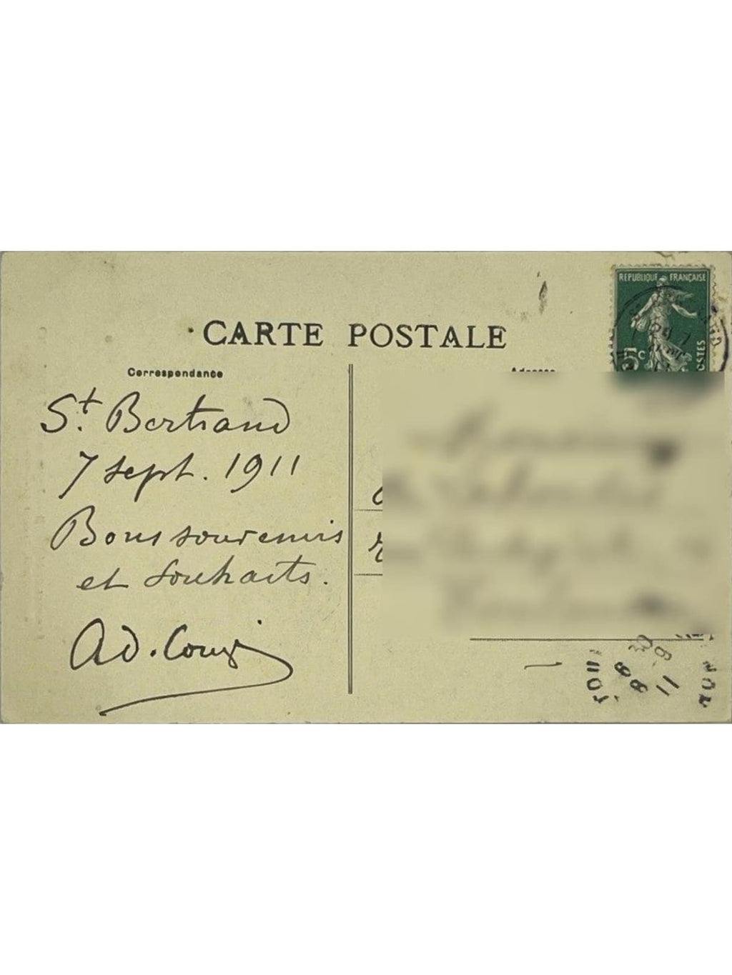 Verso de la carte postale