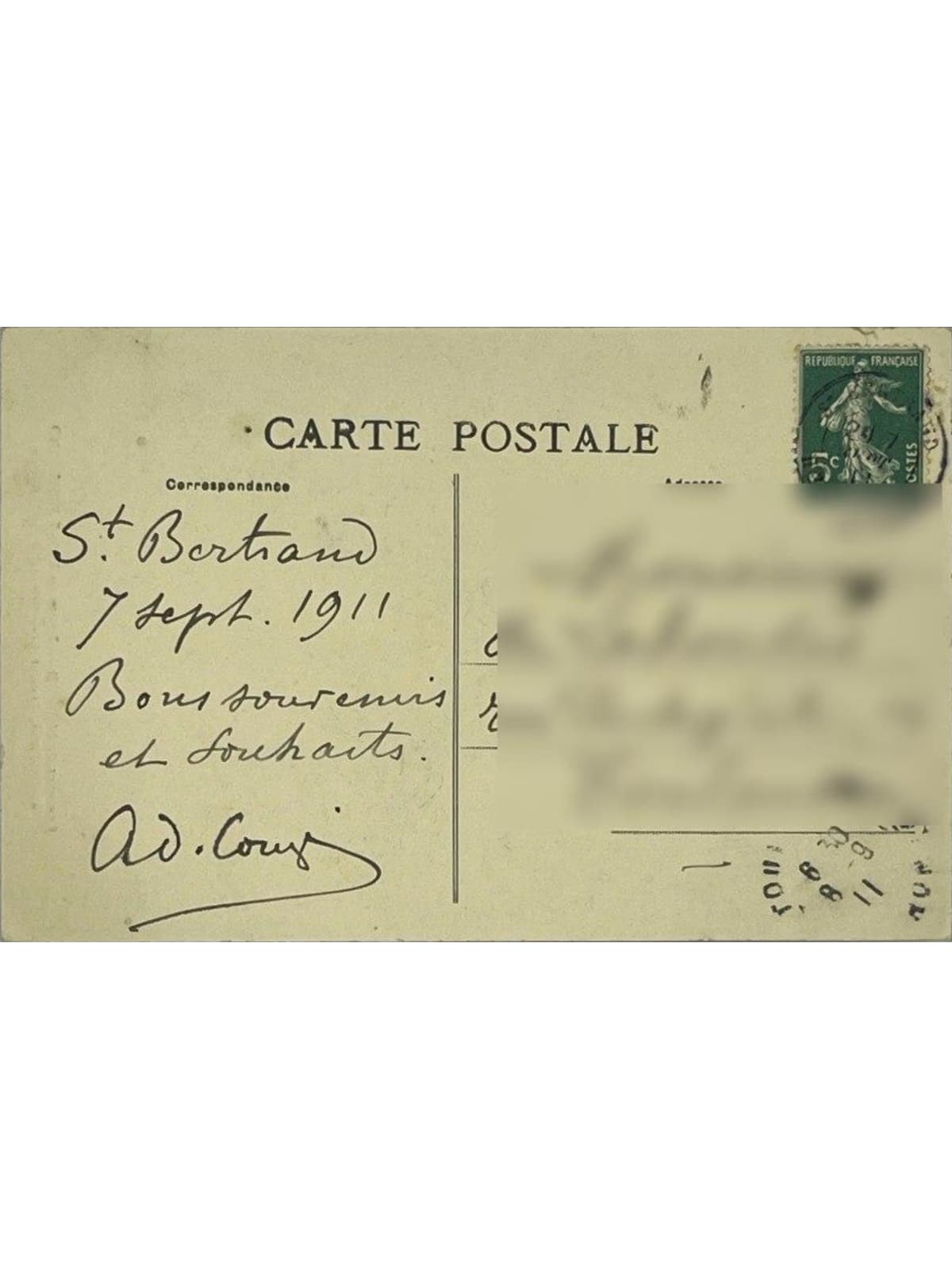 Verso de la carte postale