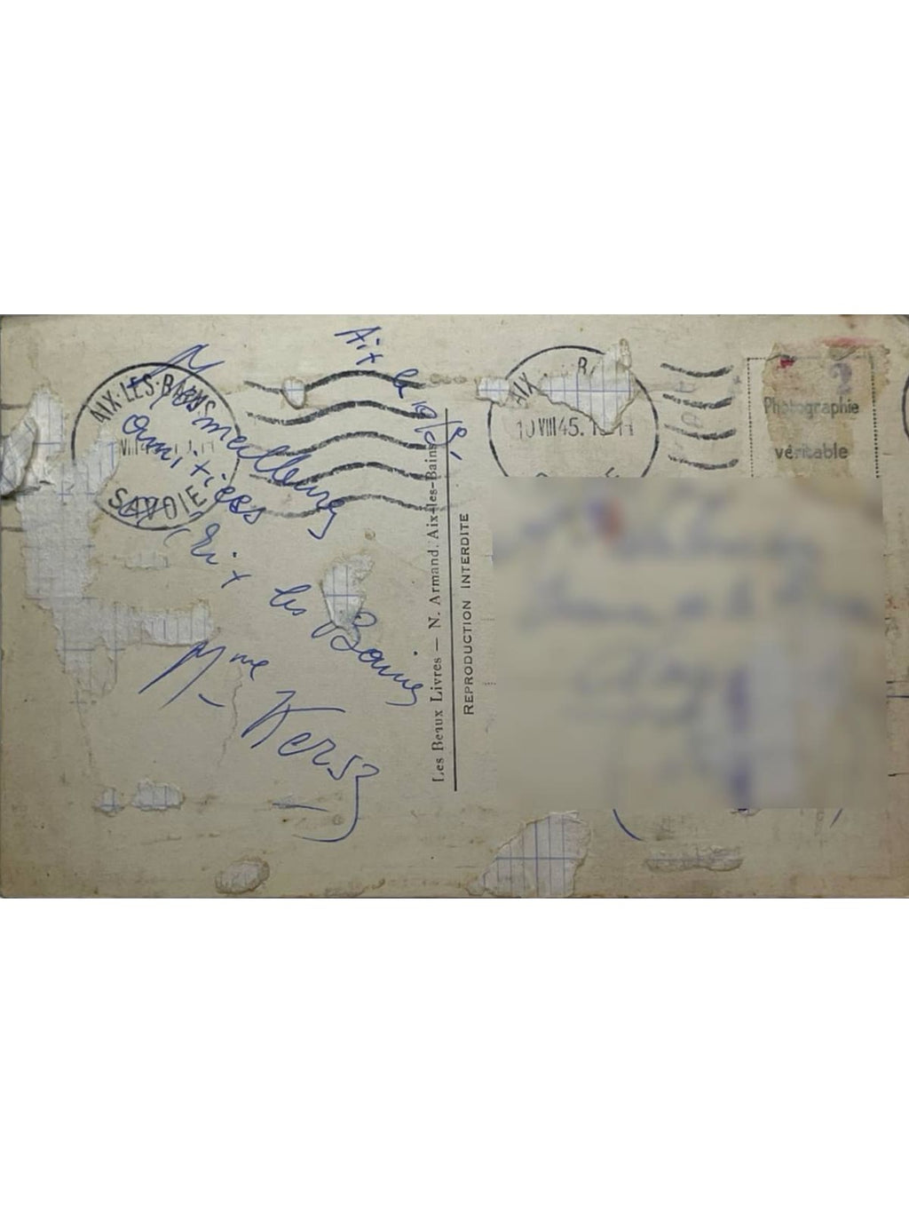 Verso de la carte postale