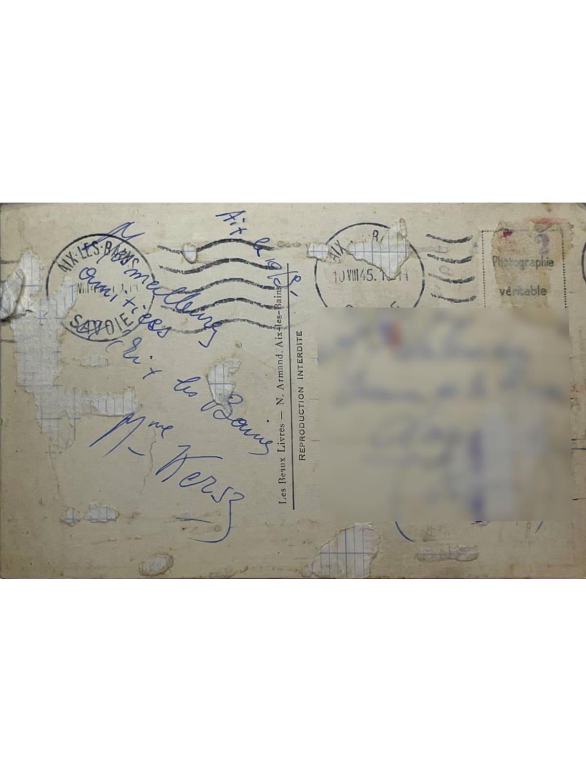 Verso de la carte postale