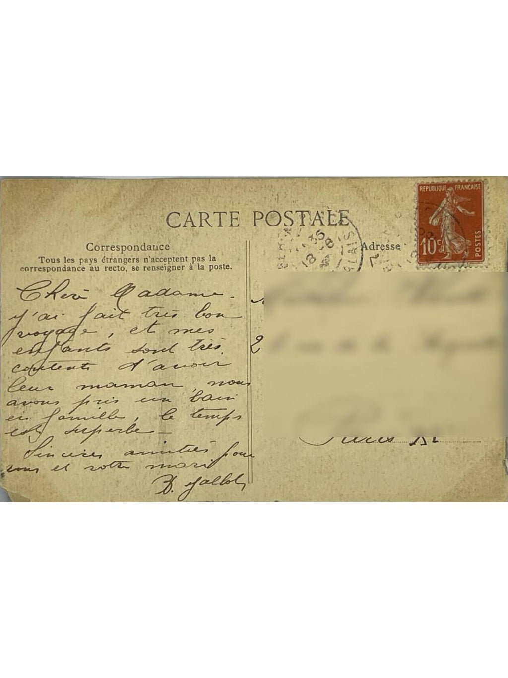 Verso de la carte postale