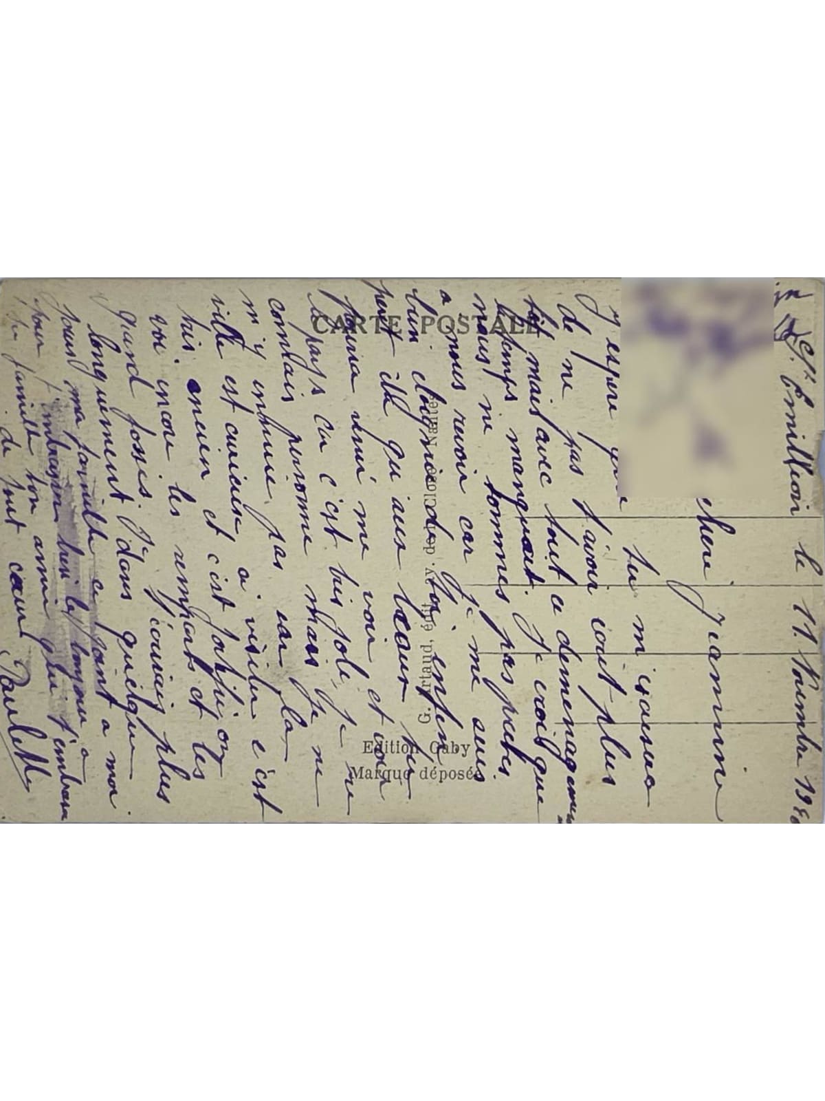 Verso de la carte postale