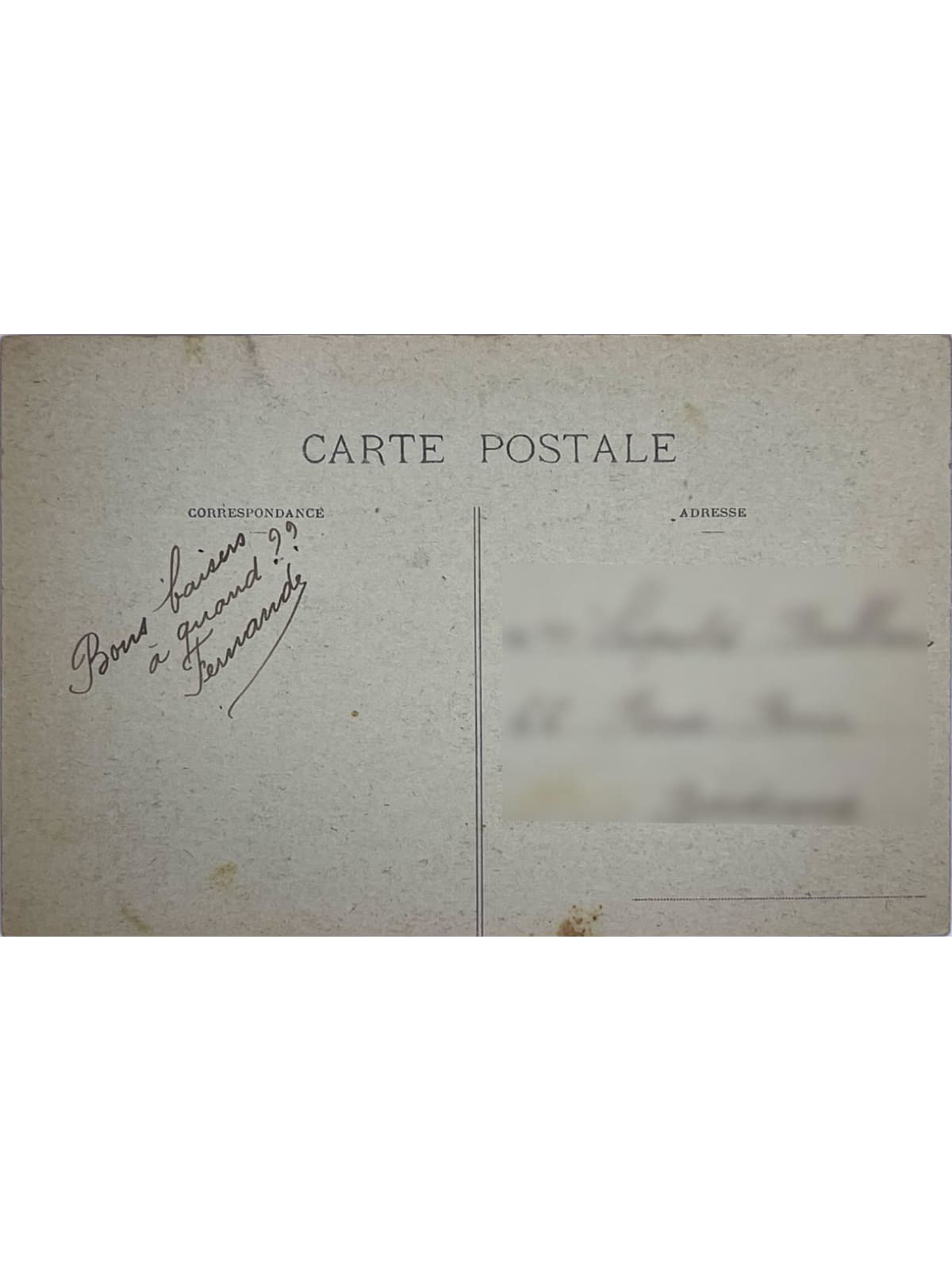 Verso de la carte postale