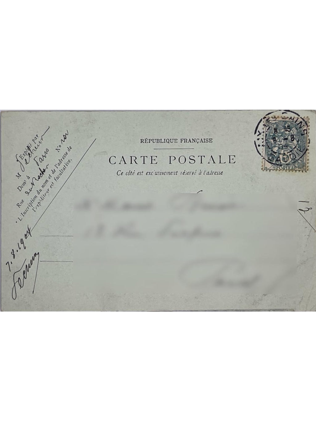 Verso de la carte postale