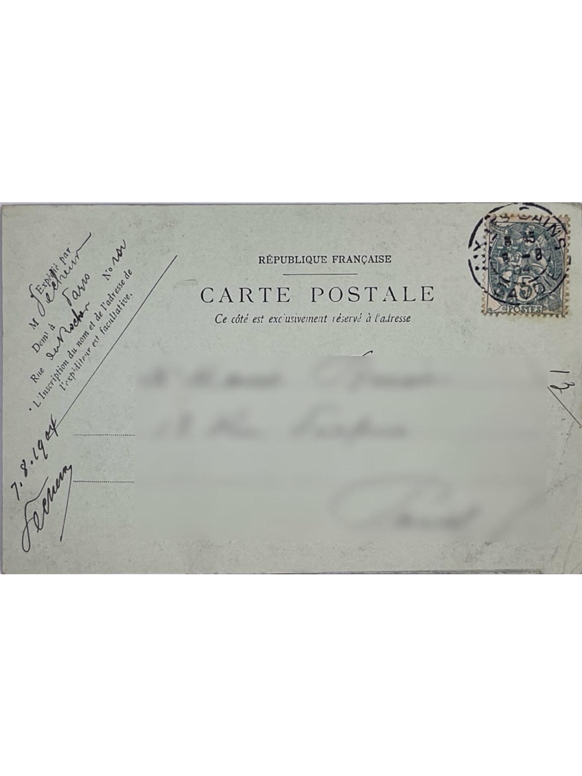 Verso de la carte postale