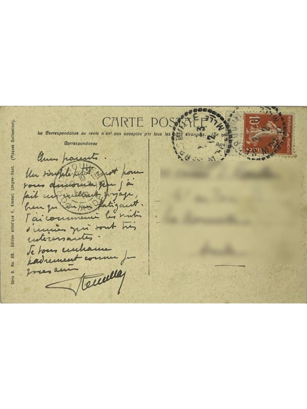 Verso de la carte postale