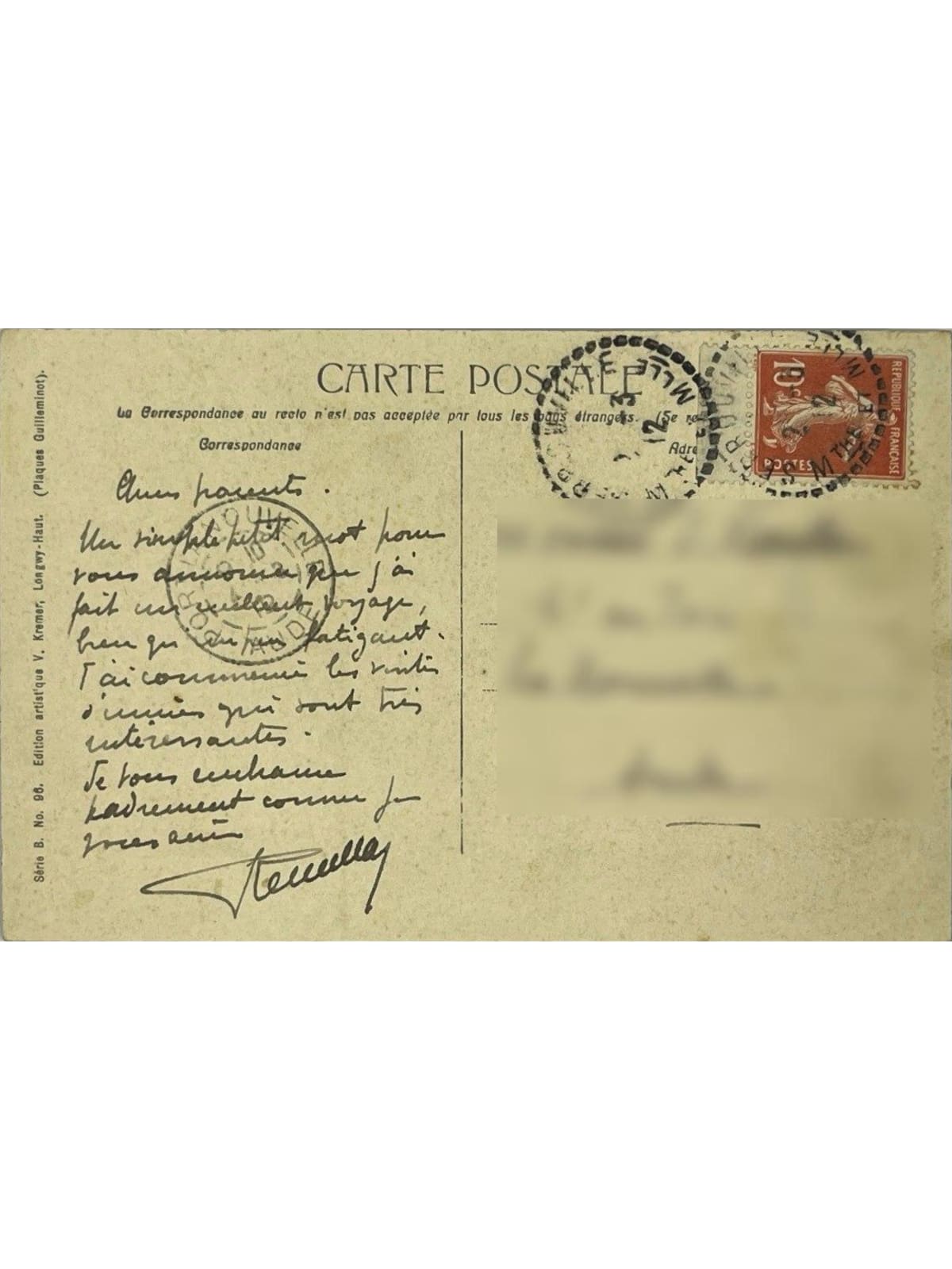 Verso de la carte postale