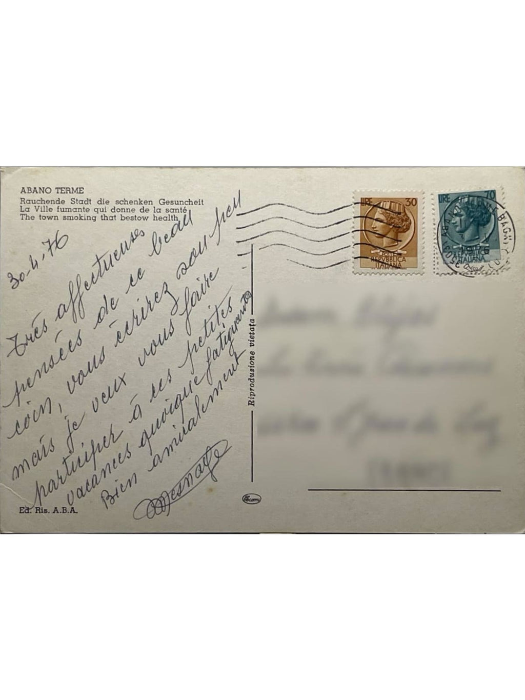 Verso de la carte postale