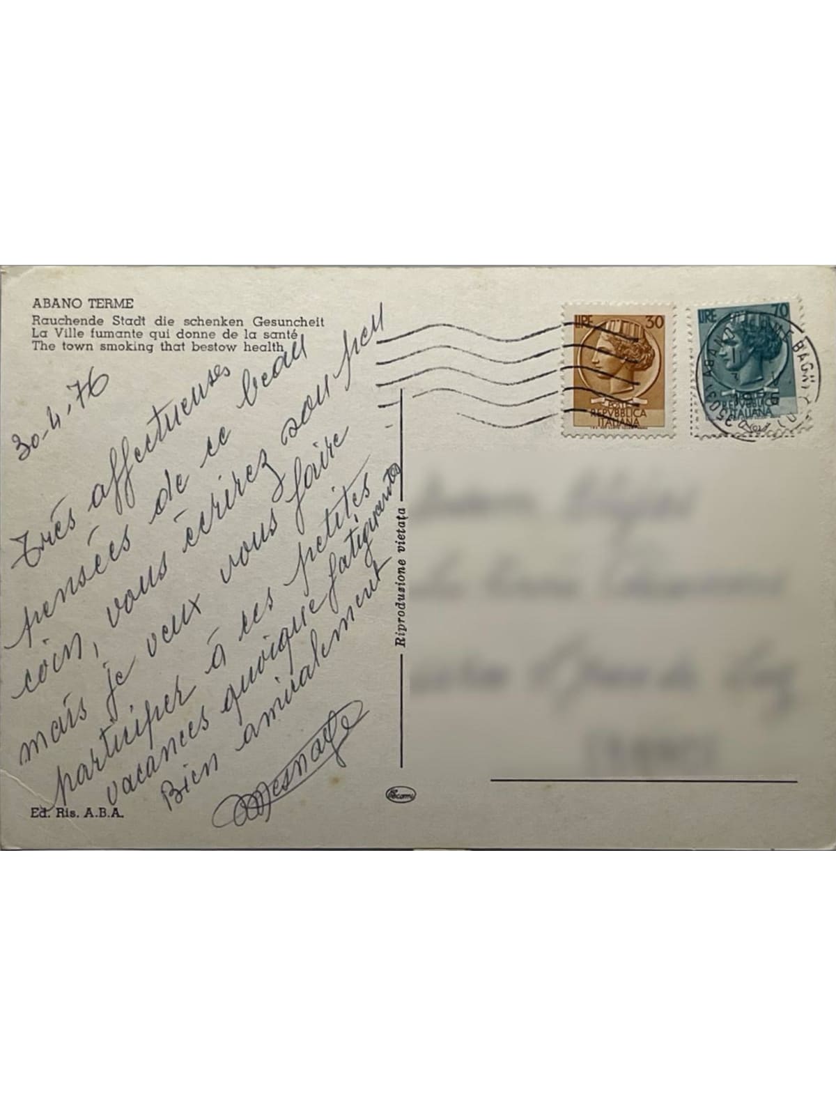 Verso de la carte postale