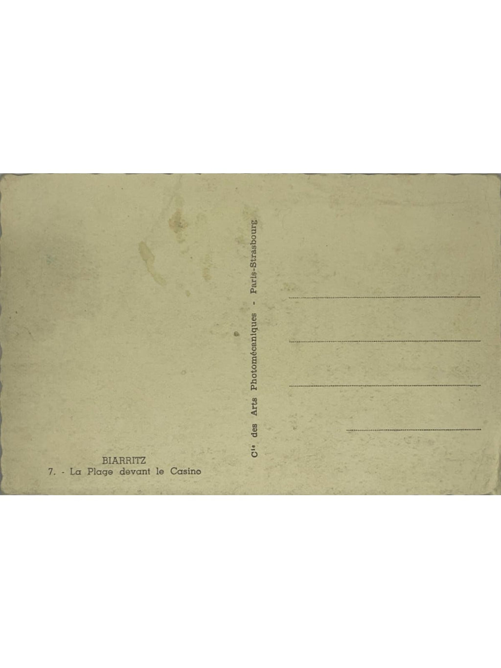 Verso de la carte postale