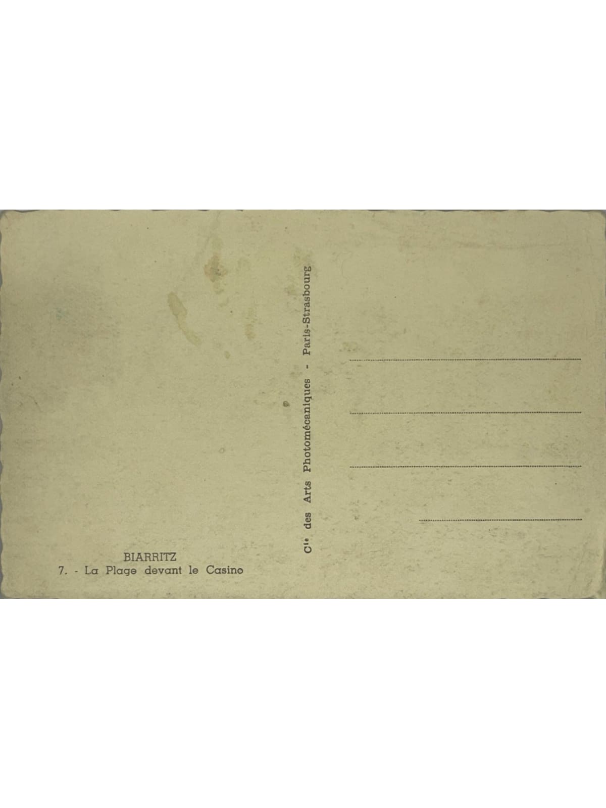 Verso de la carte postale