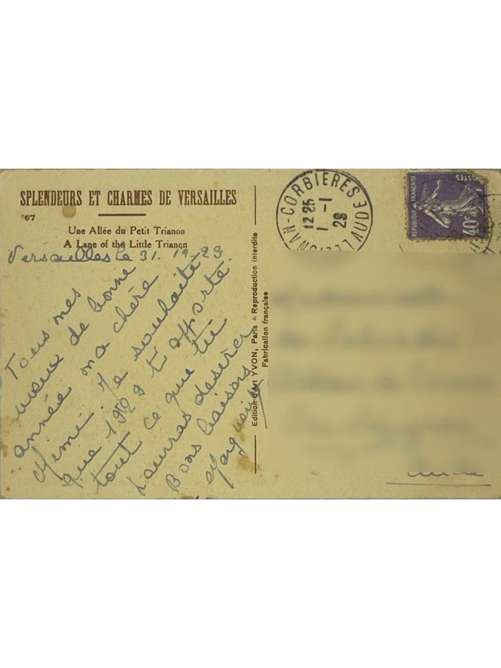 Verso de la carte postale