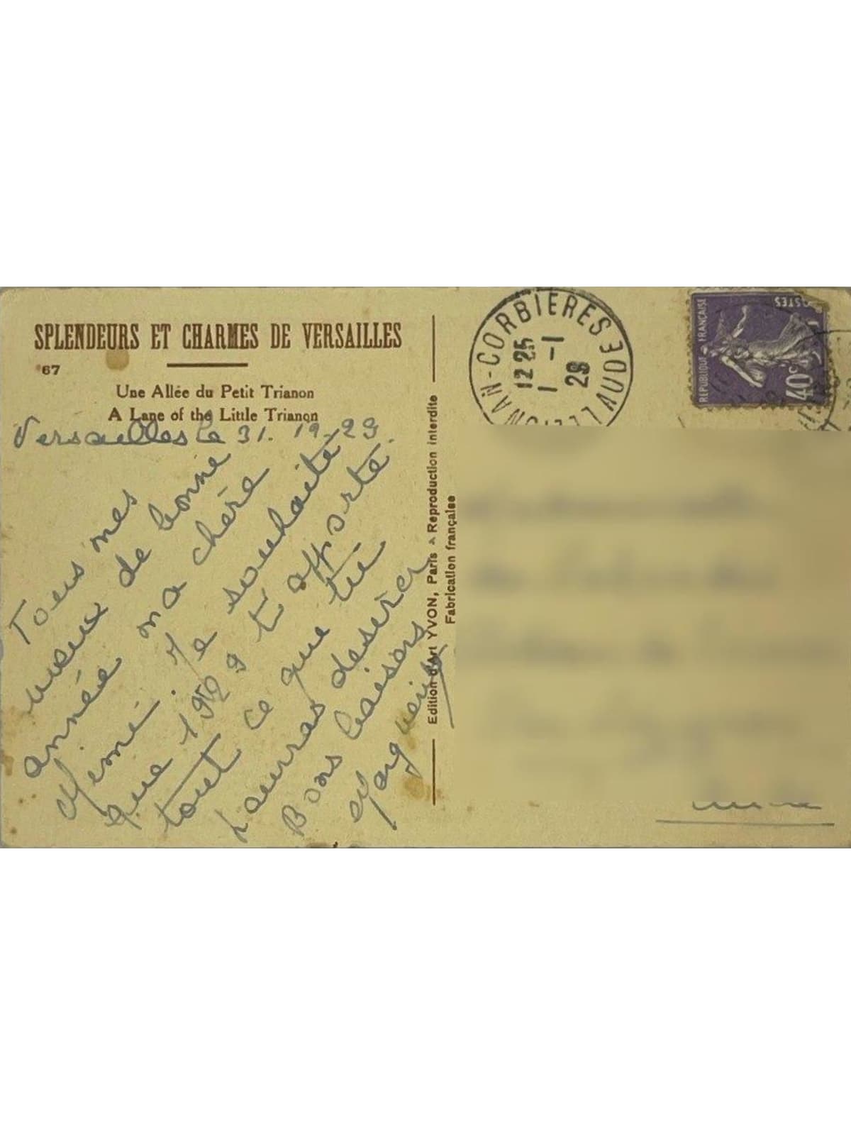 Verso de la carte postale