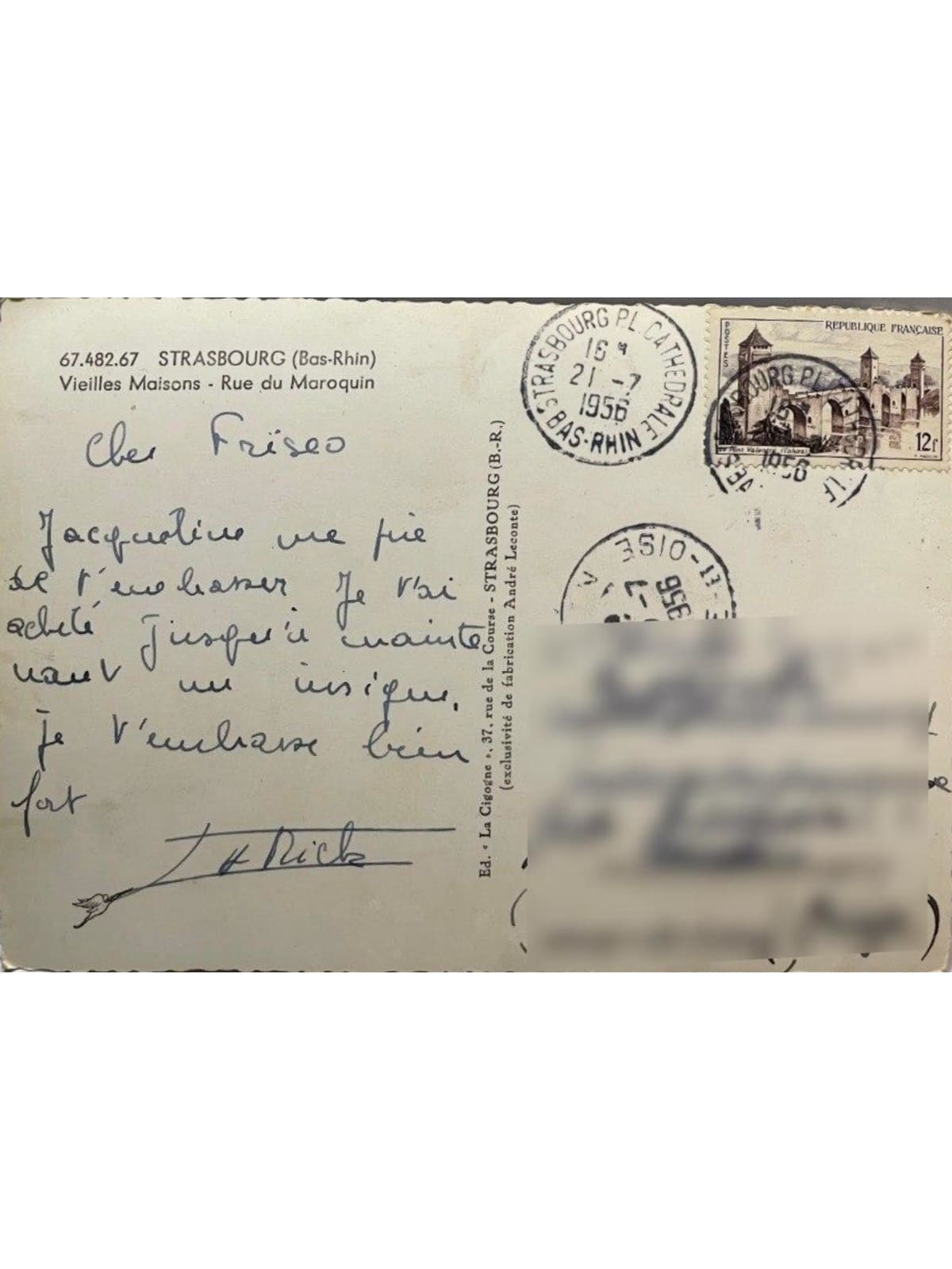 Verso de la carte postale